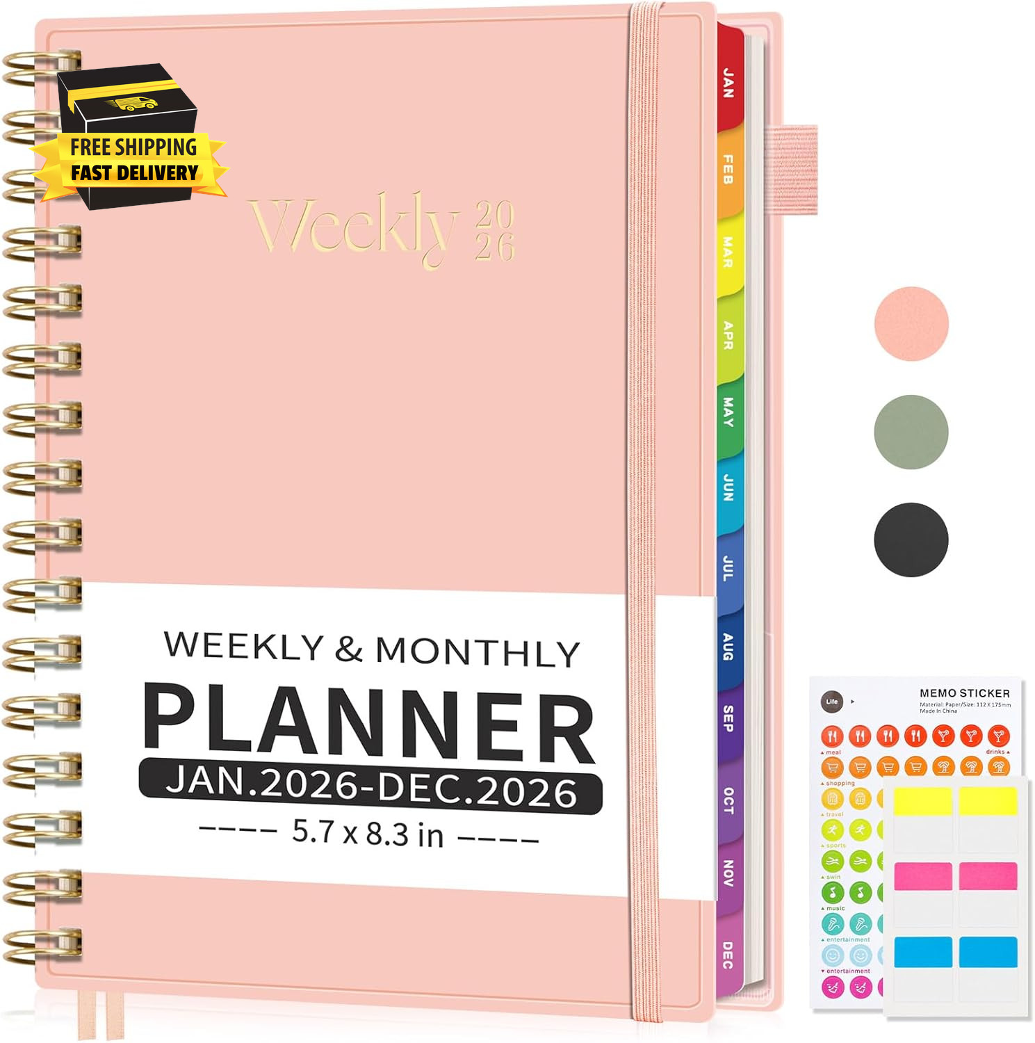 2026 Planner Weekly and Monthly, Week on One Page with Notes, A5 (5.7″X8.3″), Ja