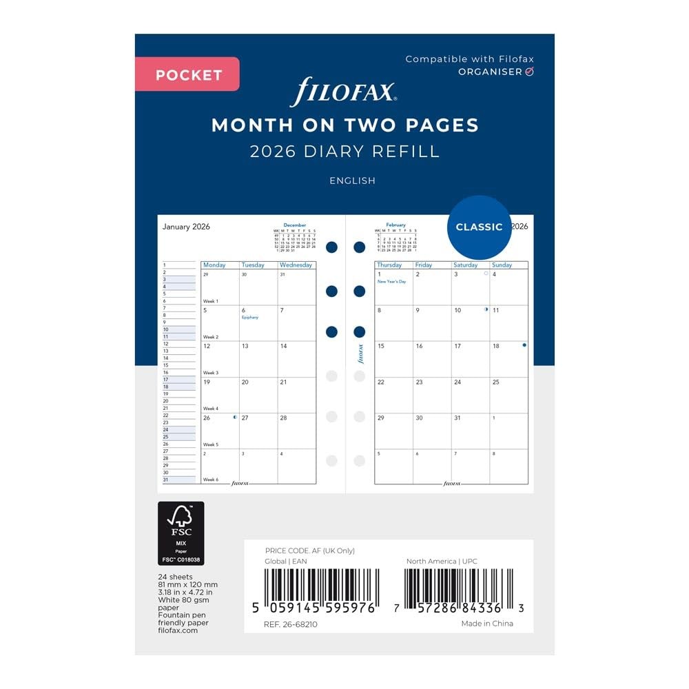 C68210-26 Pocket Size 4-3/4×3-1/4 Inch Month-To-View Calendar Diary Refill