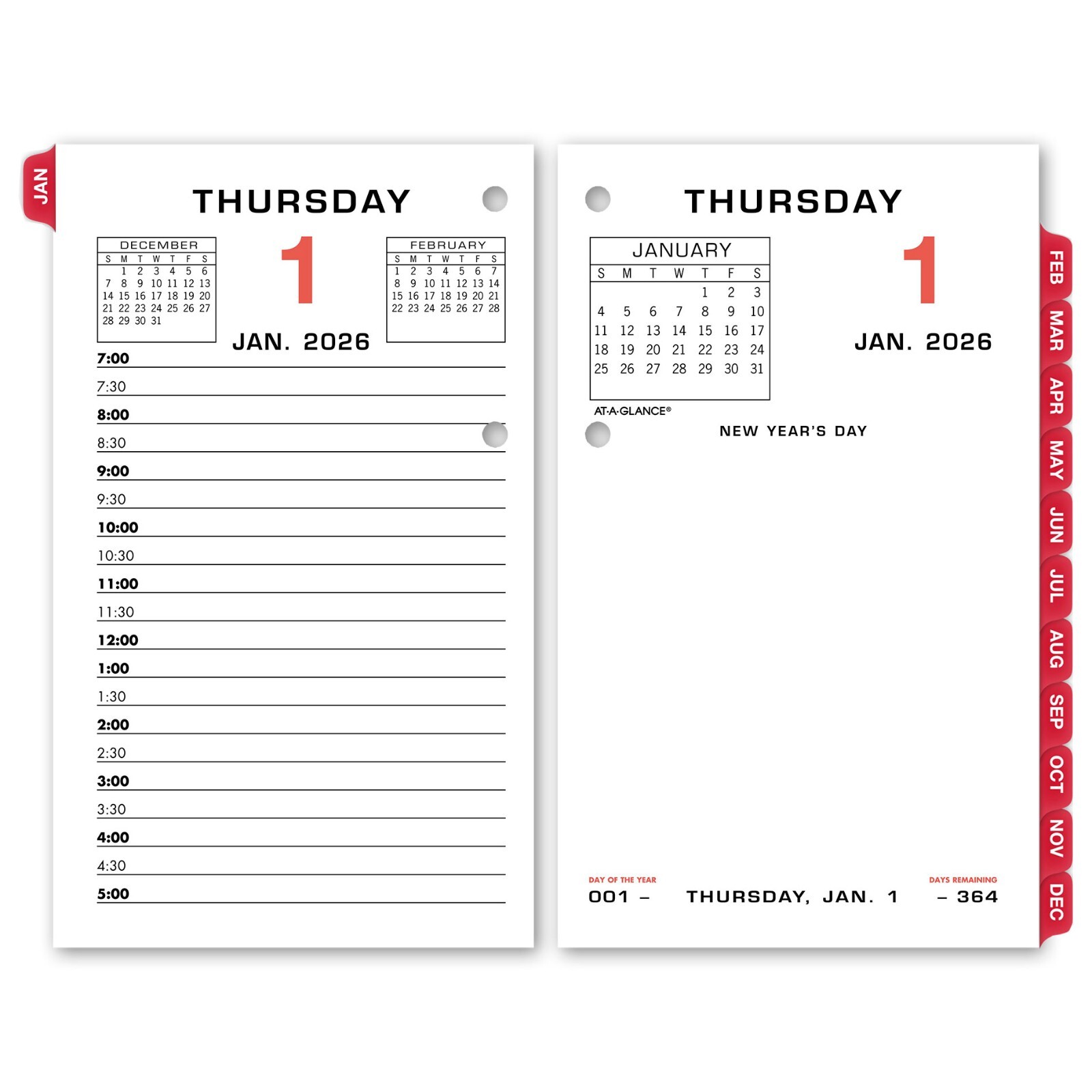 2026 At-A-Glance E017-50 Daily Calendar Refill with Monthly Tabs, 3-1/2×5-27/32″