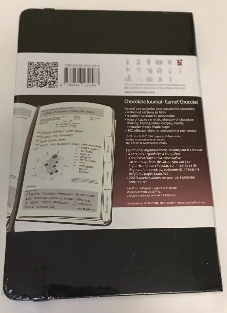 MOLESKINE Chocolate Journal Notebook 240 Acid Free Black 5″X8.25″ Labels New