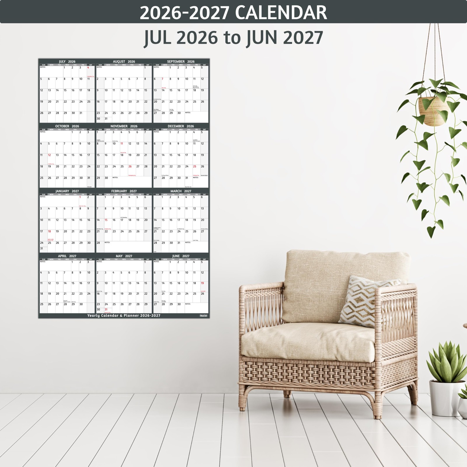 Dry Erase Calendar 2026-2027 – Large Yearly Wall calendar, 38.2” x 25.2”,…