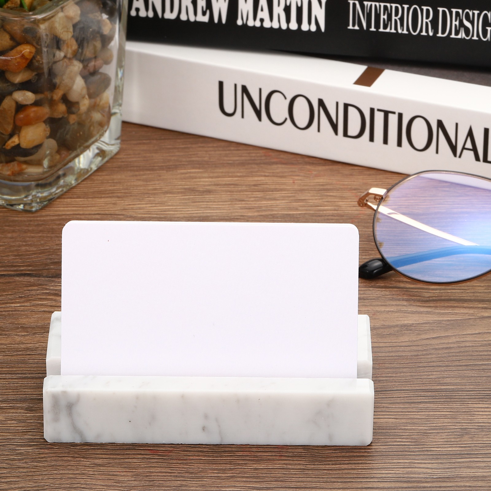 2 x Business Card Holder for Desk Marble Business Card Holder White