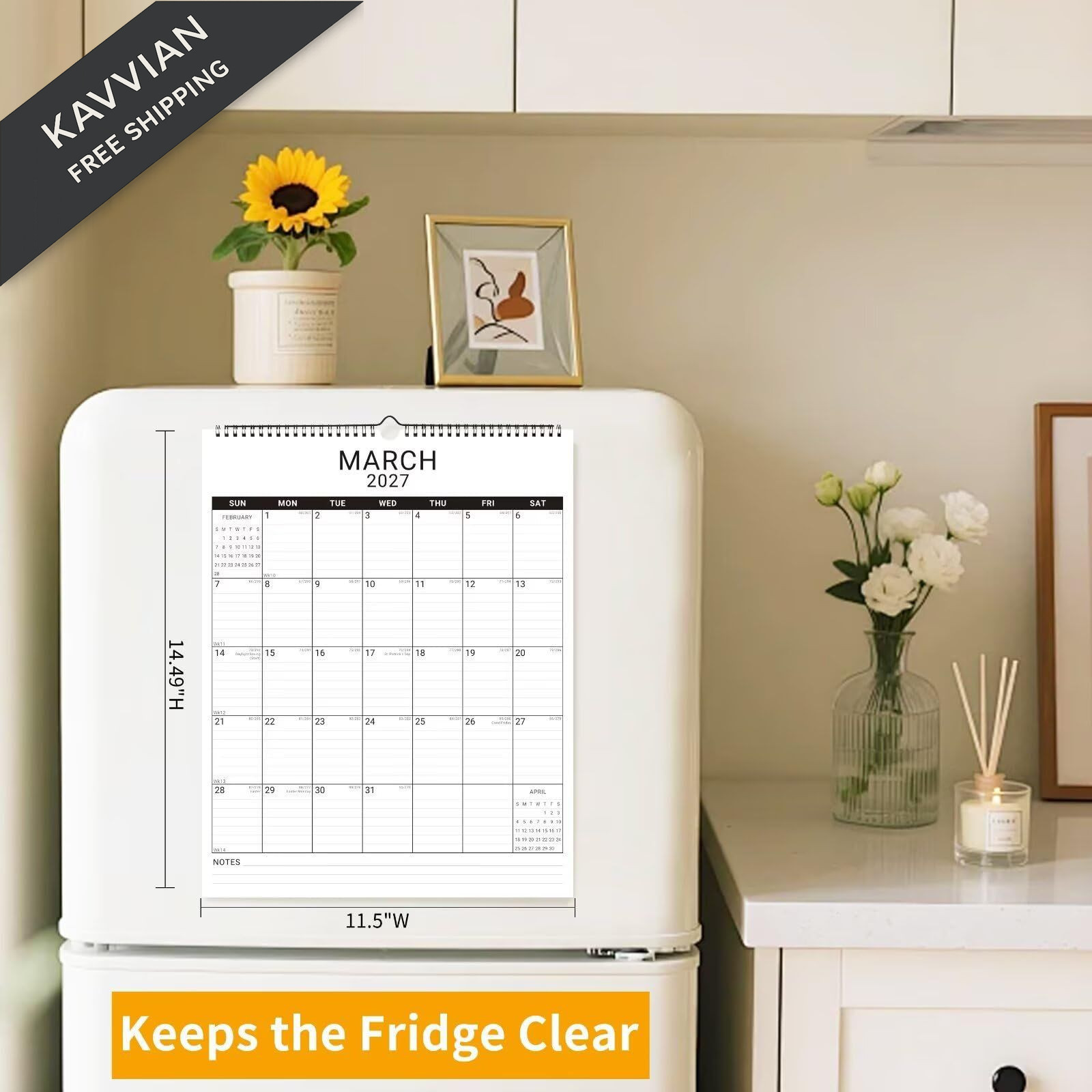 2026 Wall Calendar, 12 Month 11.5”x14.8 ‘’ Year Monthly White2_11x14.5_Vert