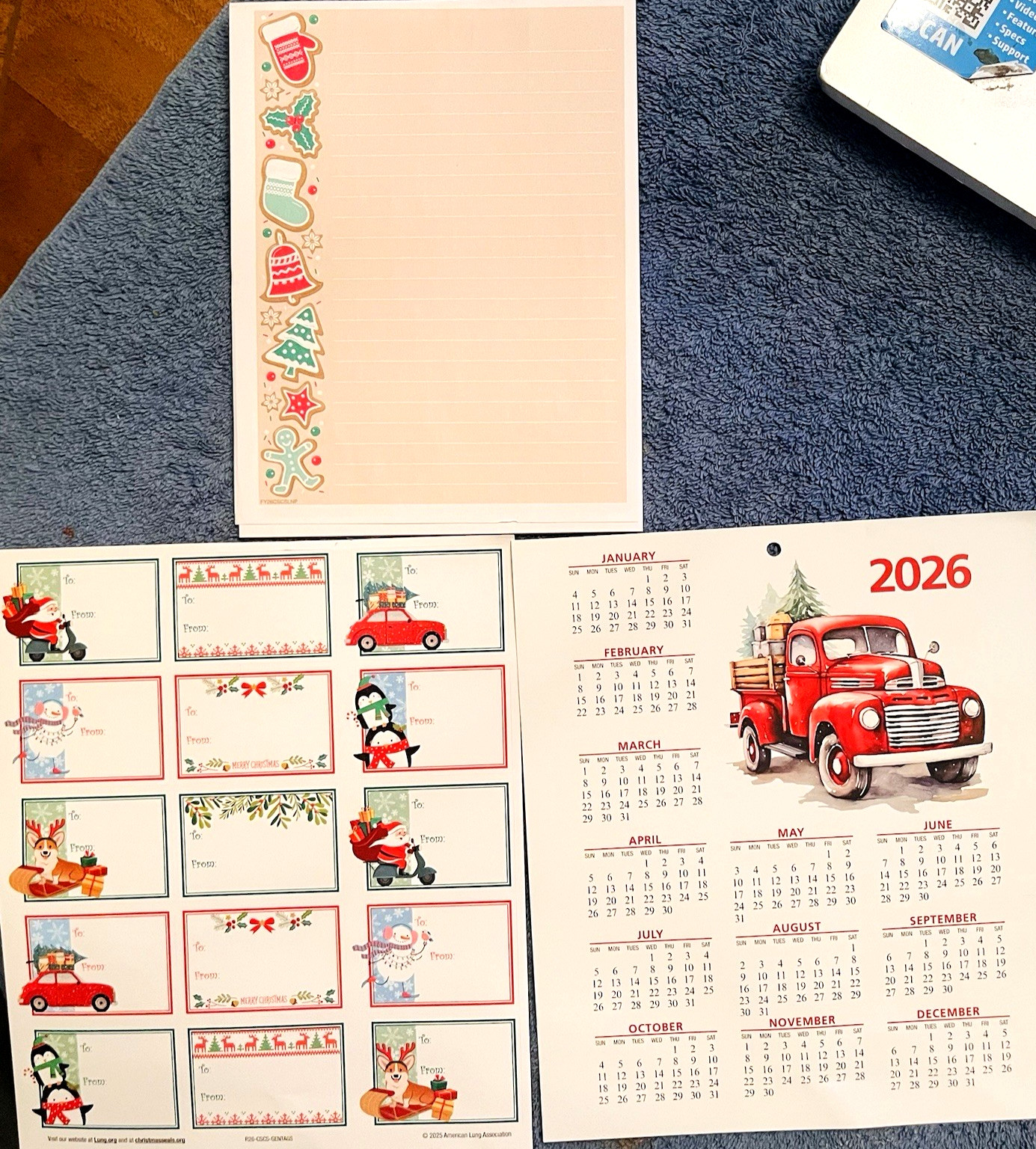 American Lung Association – 2026 Calendar Card – Stickers – w/Paper Writing Pad