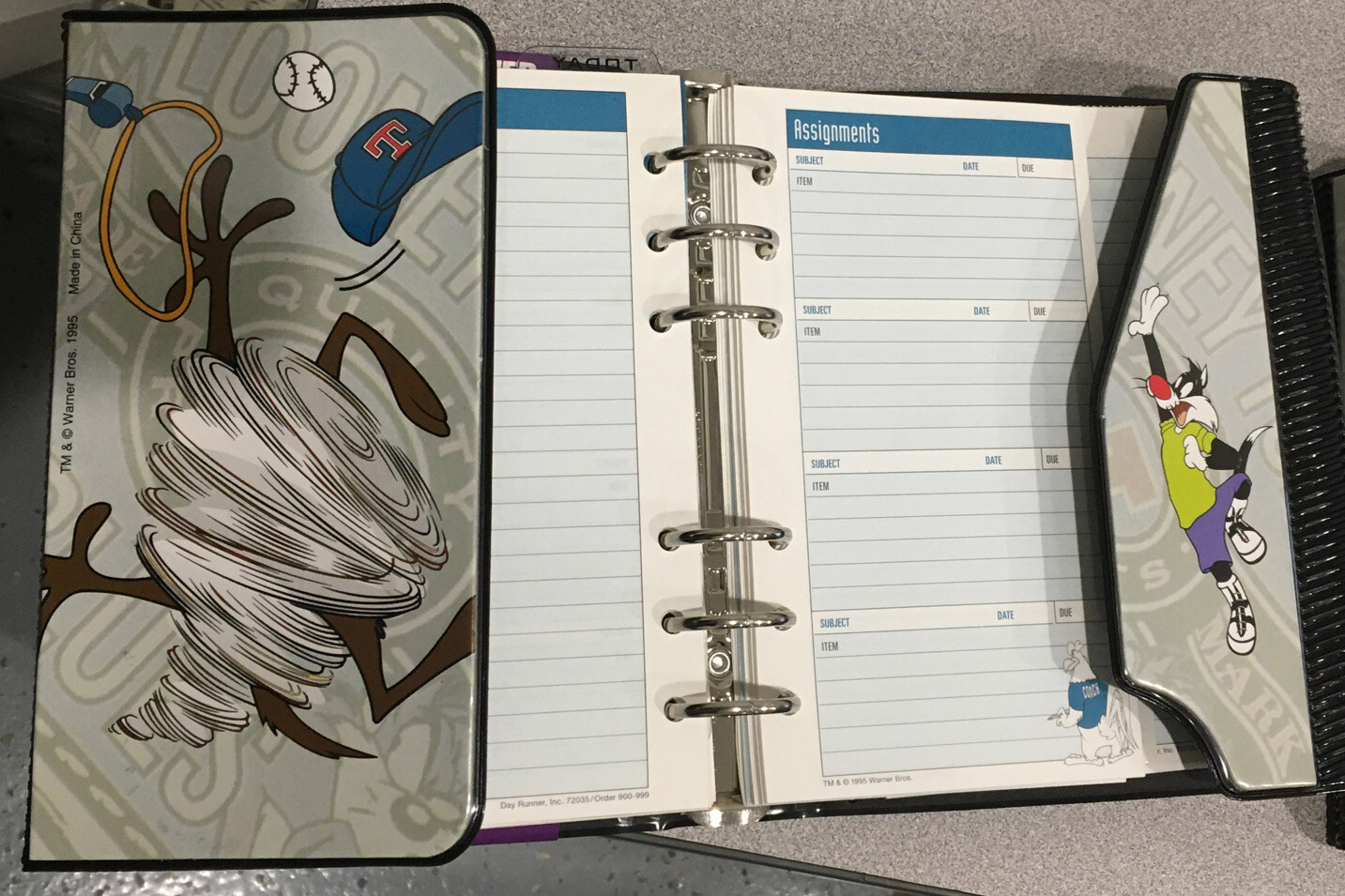 Vintage Looney Tunes Day Runner Student Planner Organizer 1996 Taz/Looney Tunes