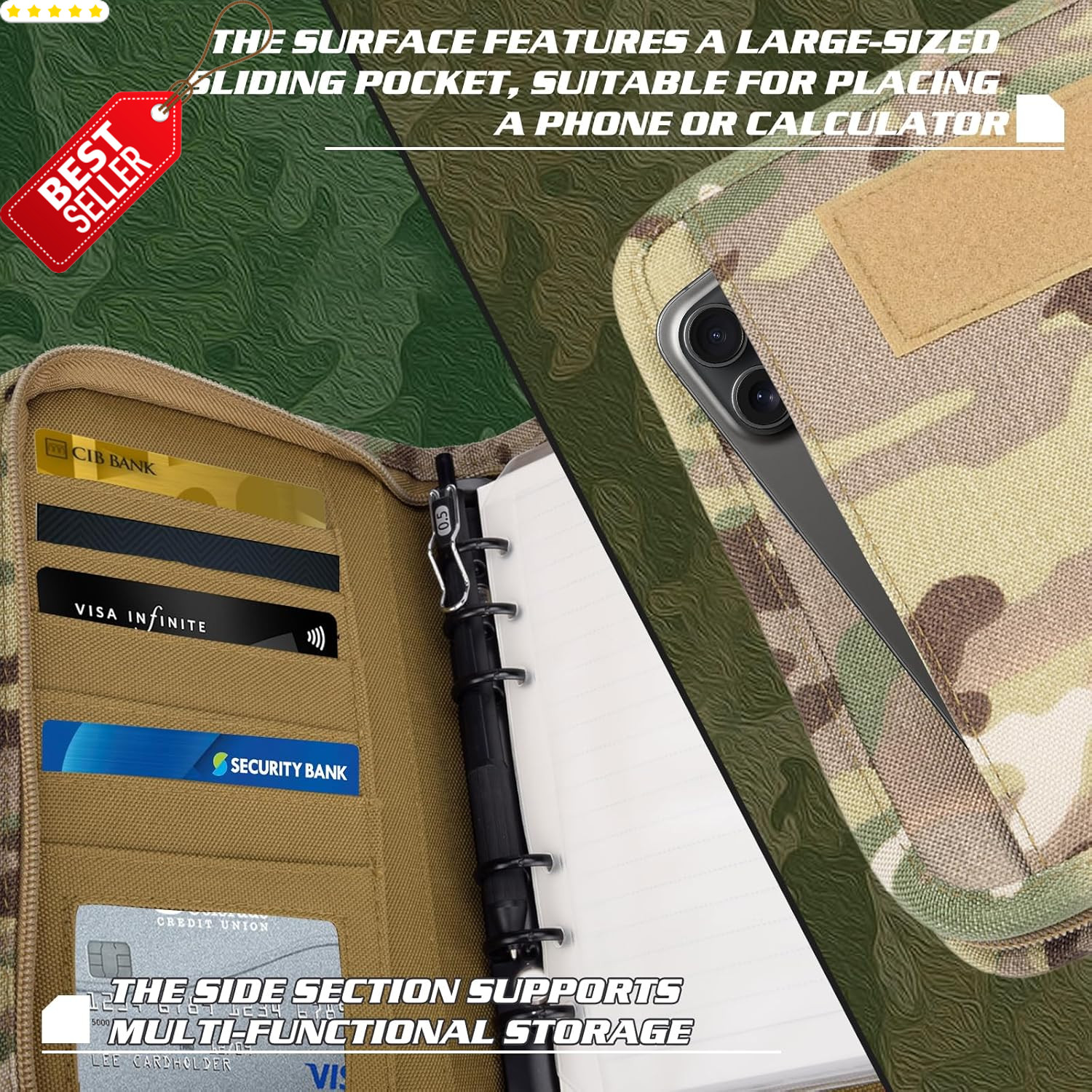Military Tactical A5 Padfolio 6-Ring Binder Zipper Notebook 160 Pages – US