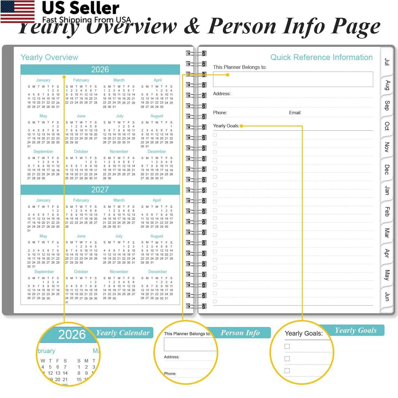 2026-2027 Planner – from July 2026 – 6.4″ x 8.5″, Grey-E