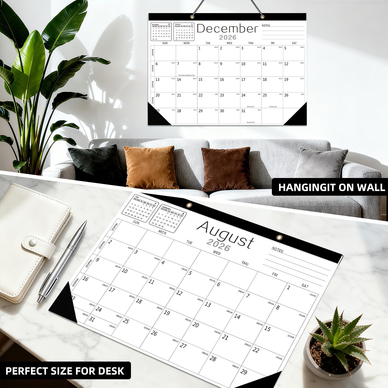 Wall Calendar -Desk 2026-2027 from Jan. White(Jan.2026 to Jun.2027)