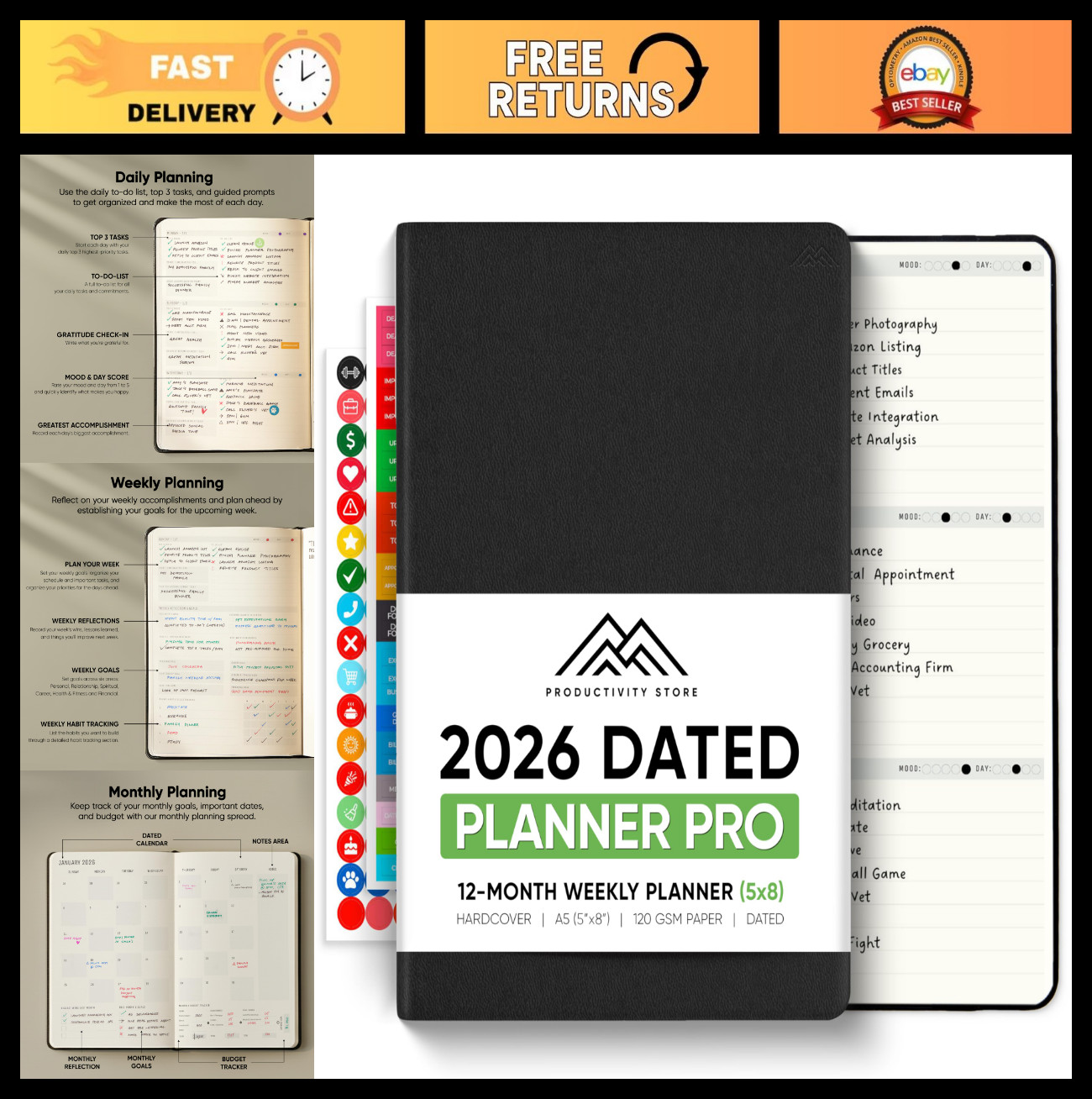 2026 Planner A5 – 5.8” x 8.3” Productivity Organizer for Goal Setting & Planning