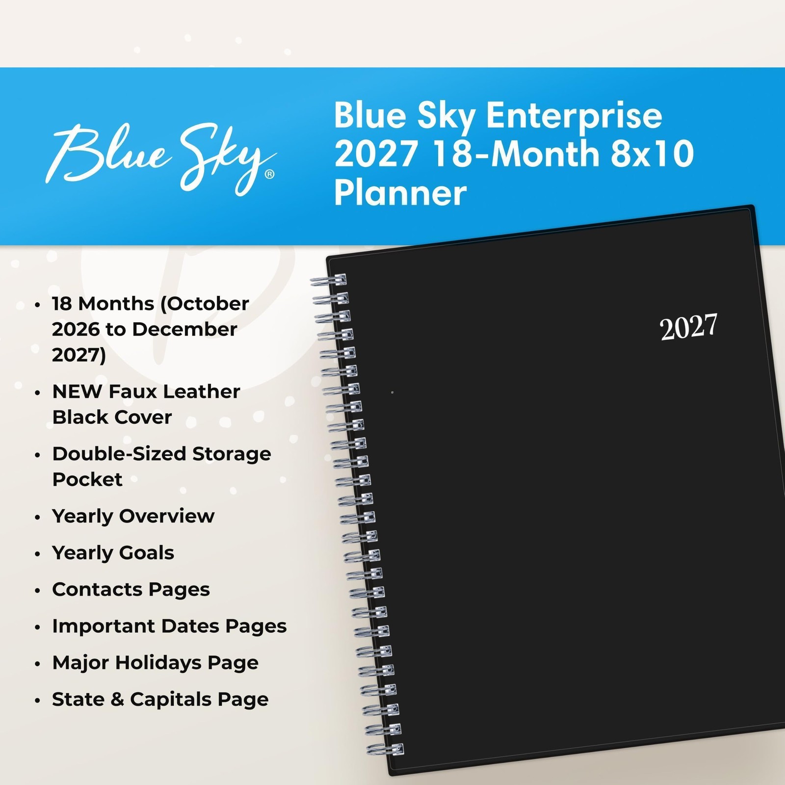 Blue Sky 2027 18 Month Monthly Planner Calendar, July 2026 – December 2027, 8…