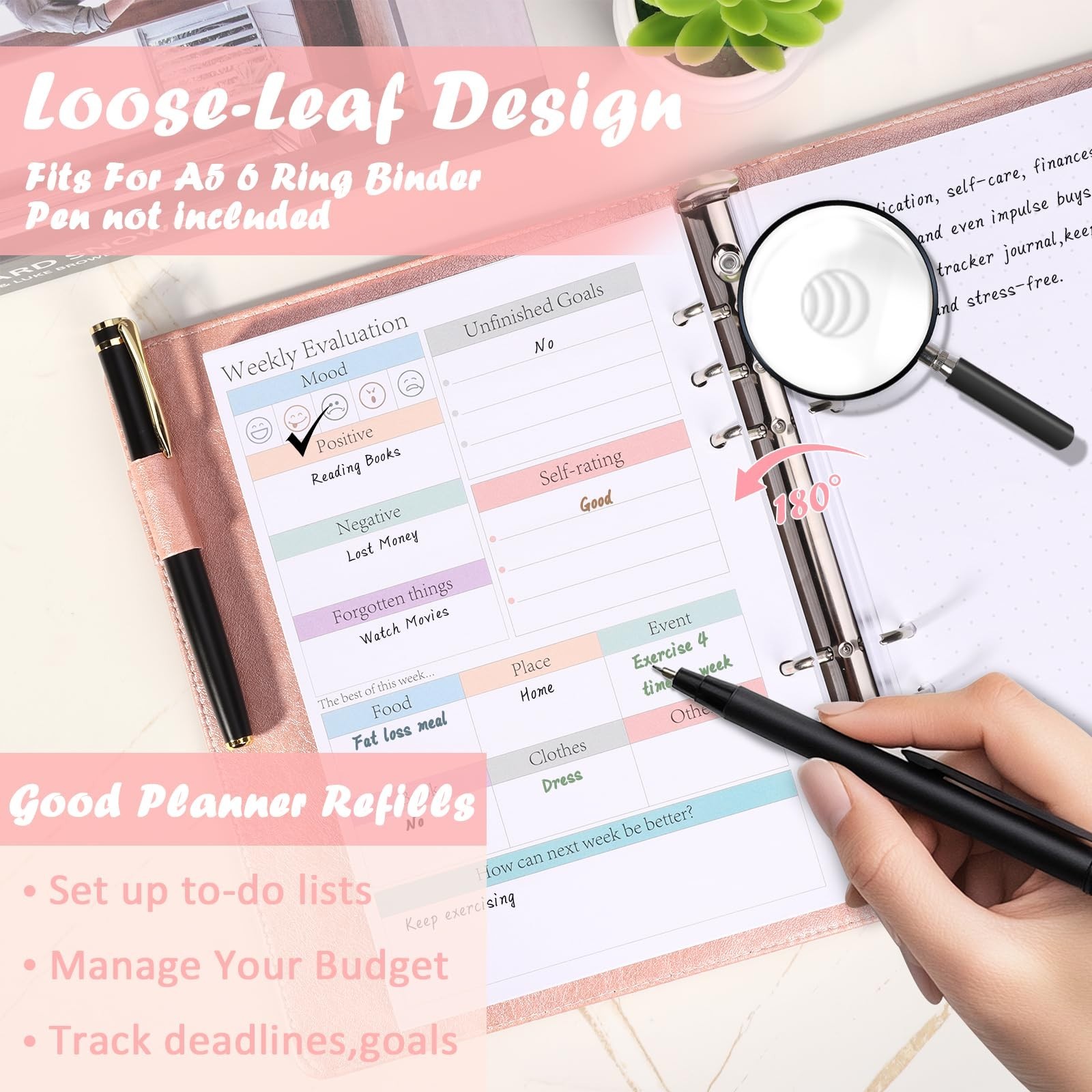 A5 Planner Refill Pages – 480 Sheets Daily Weekly Monthly Inserts, 120 GSM, Colo