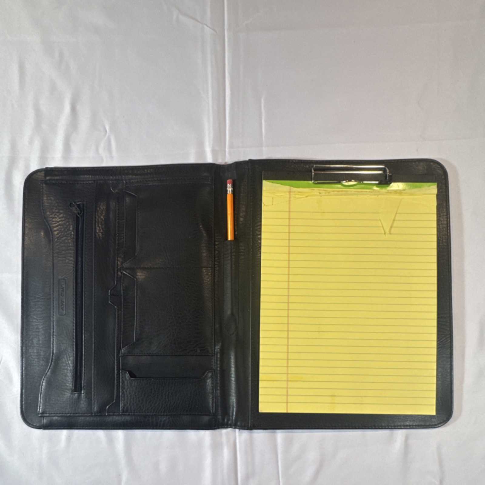 Day-Timer Black Leather Large Organizer Zippered Folio Notepad Pencil Holder
