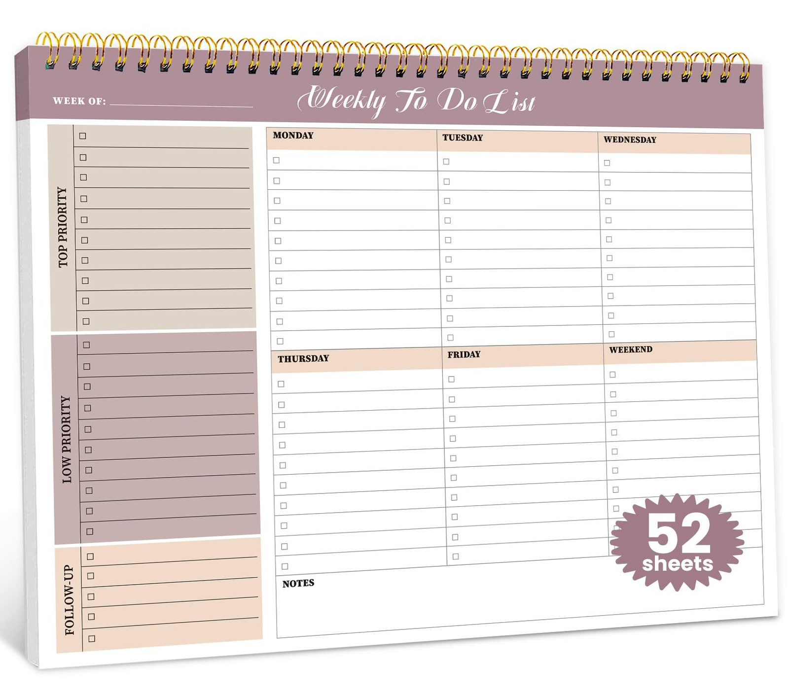 Weekly To Do List Notepad with 52 Undated 1 Pack, a-Midnight Lilac