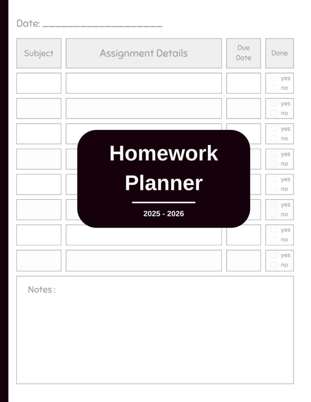 Homework planner for school: Undated Assignment Journal Notebook for Middle, Hig