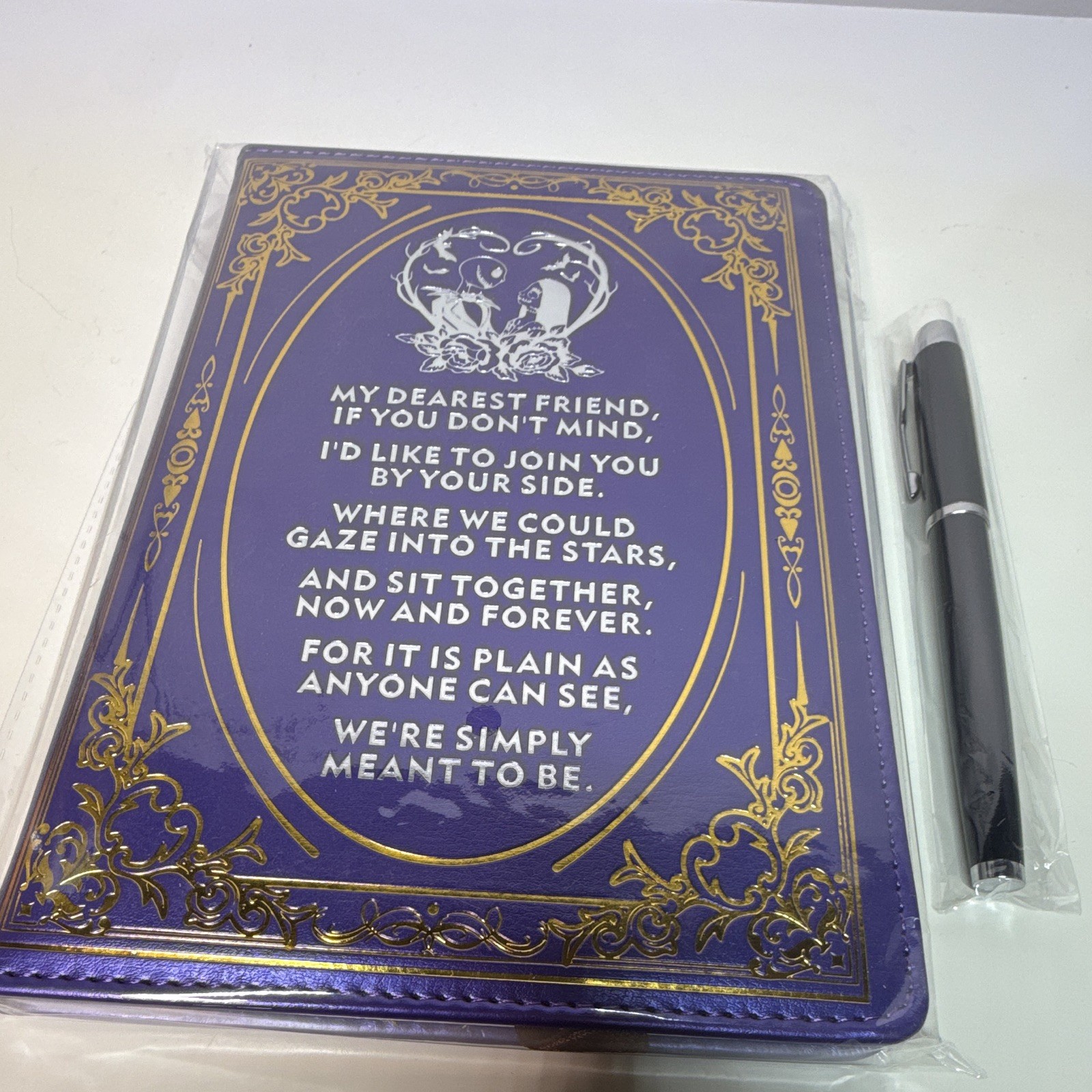 Purple Faux Leather Blank Journal/Diary Notebook w/ Gold Quote Cover & Pen