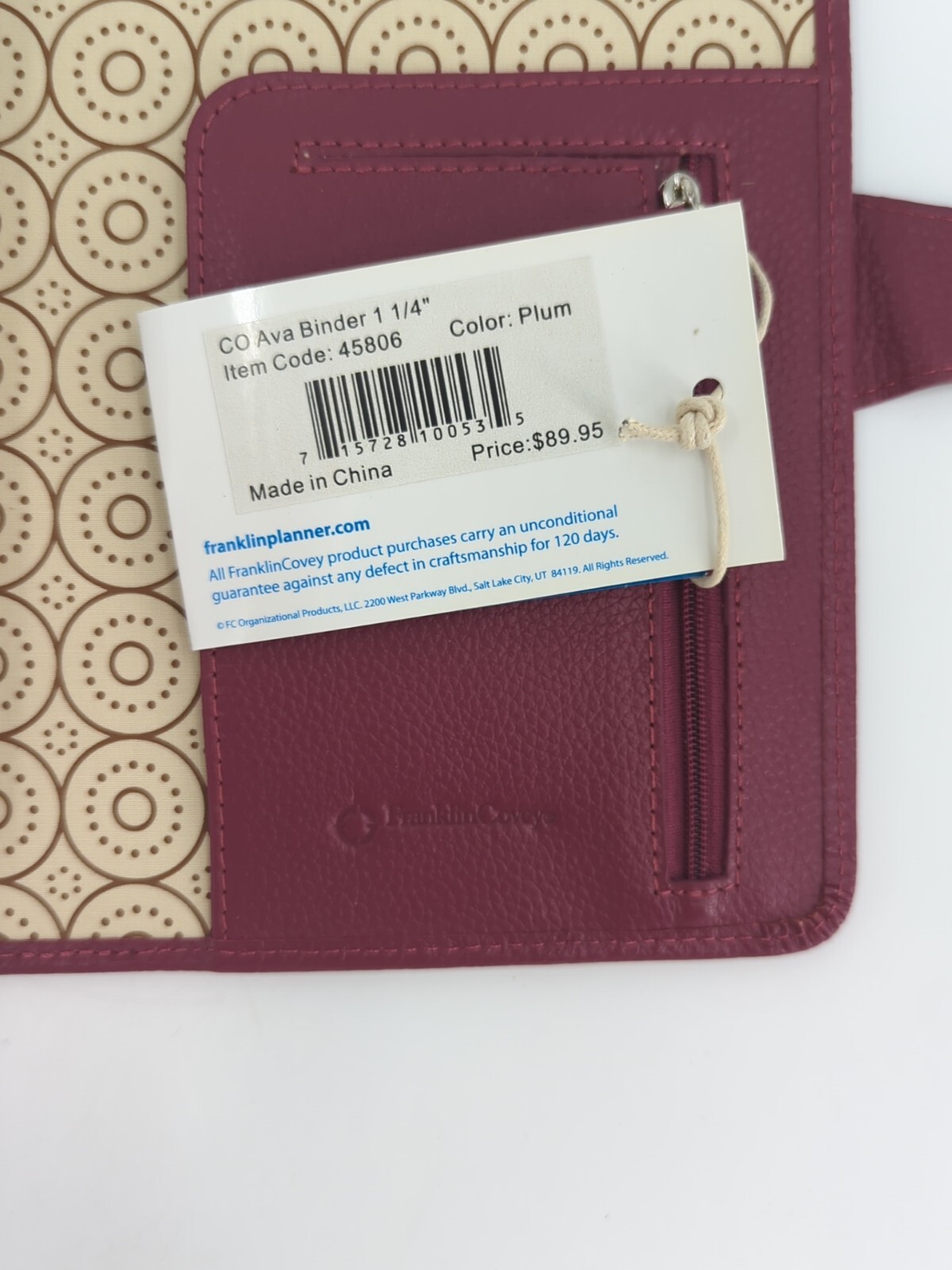 Franklin Covey CO AVA Binder 9.2”x7” Full Grain Leather for Planner Plum Purple