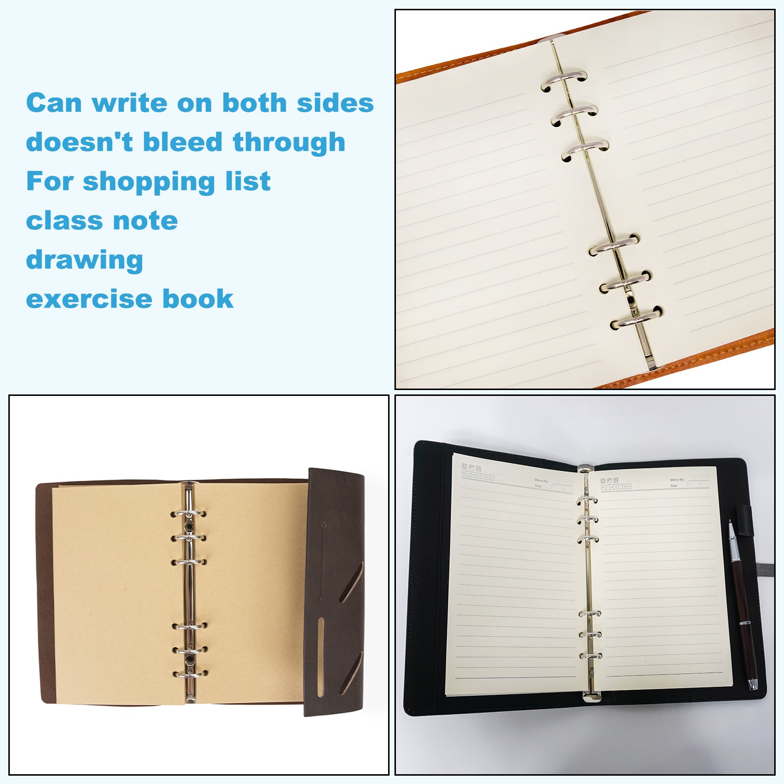 Refill Paper, Unlined Blank Kraft Paper 6 Rings for Book, 80 Sheets/160 Pages