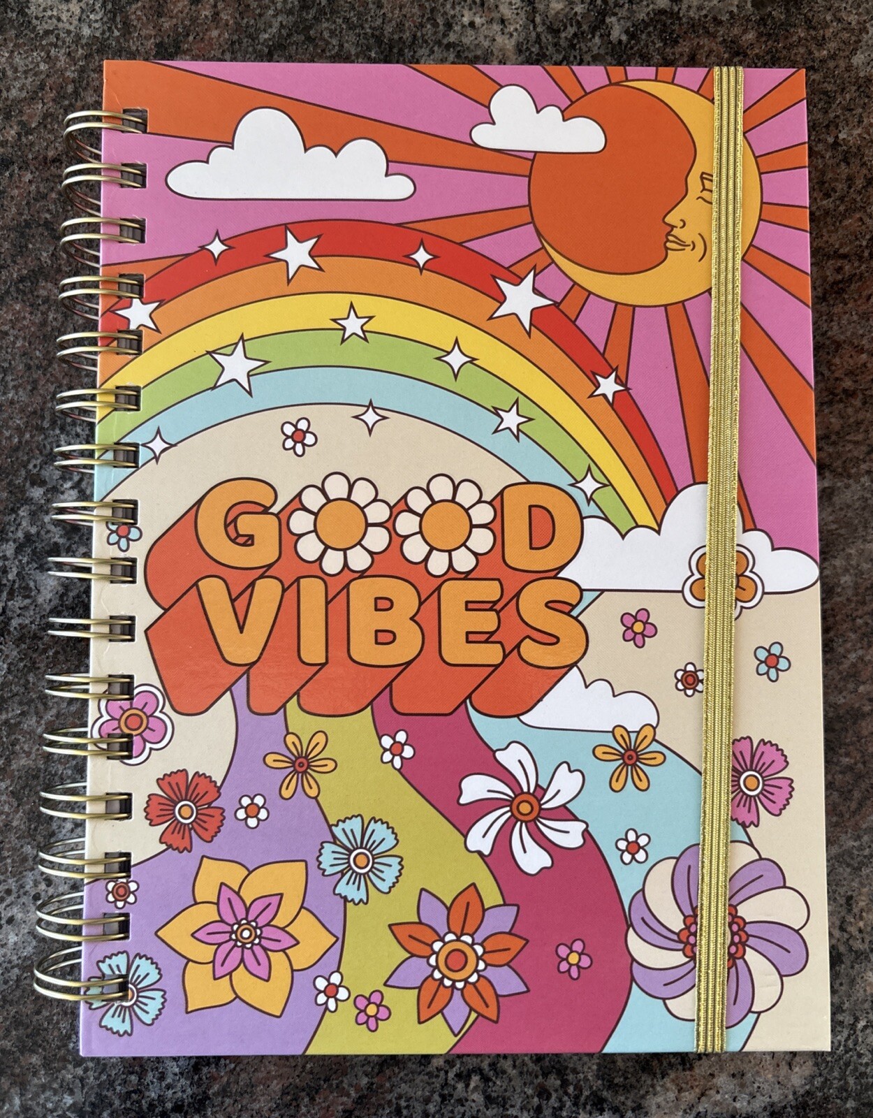 Hippie Good Vibes Spiral Notebook Journal With Elastic Band Boho Happiness NEW
