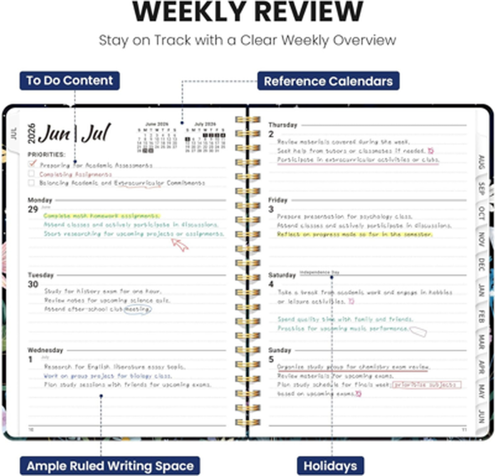Planner 2026 2027, Hardcover Monthly Weekly Academic Teacher Student Calendar