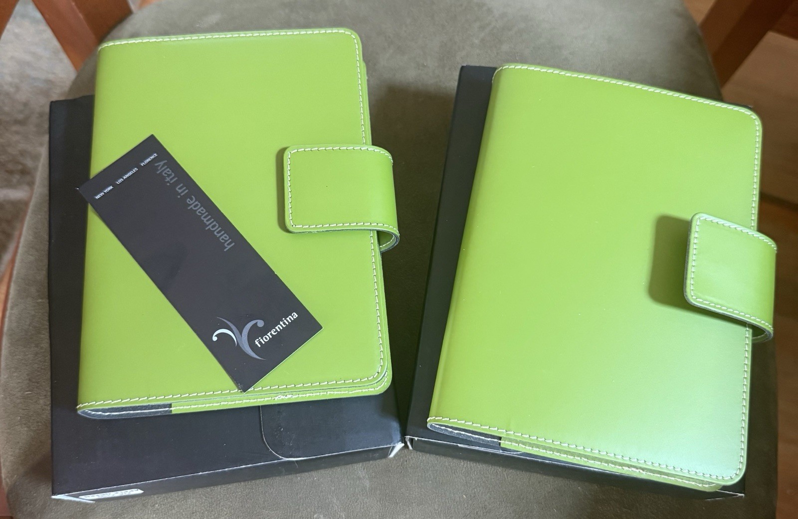 Lot of 2 Fiorentina Italian Leather Journals New In Box Lime Green Italy