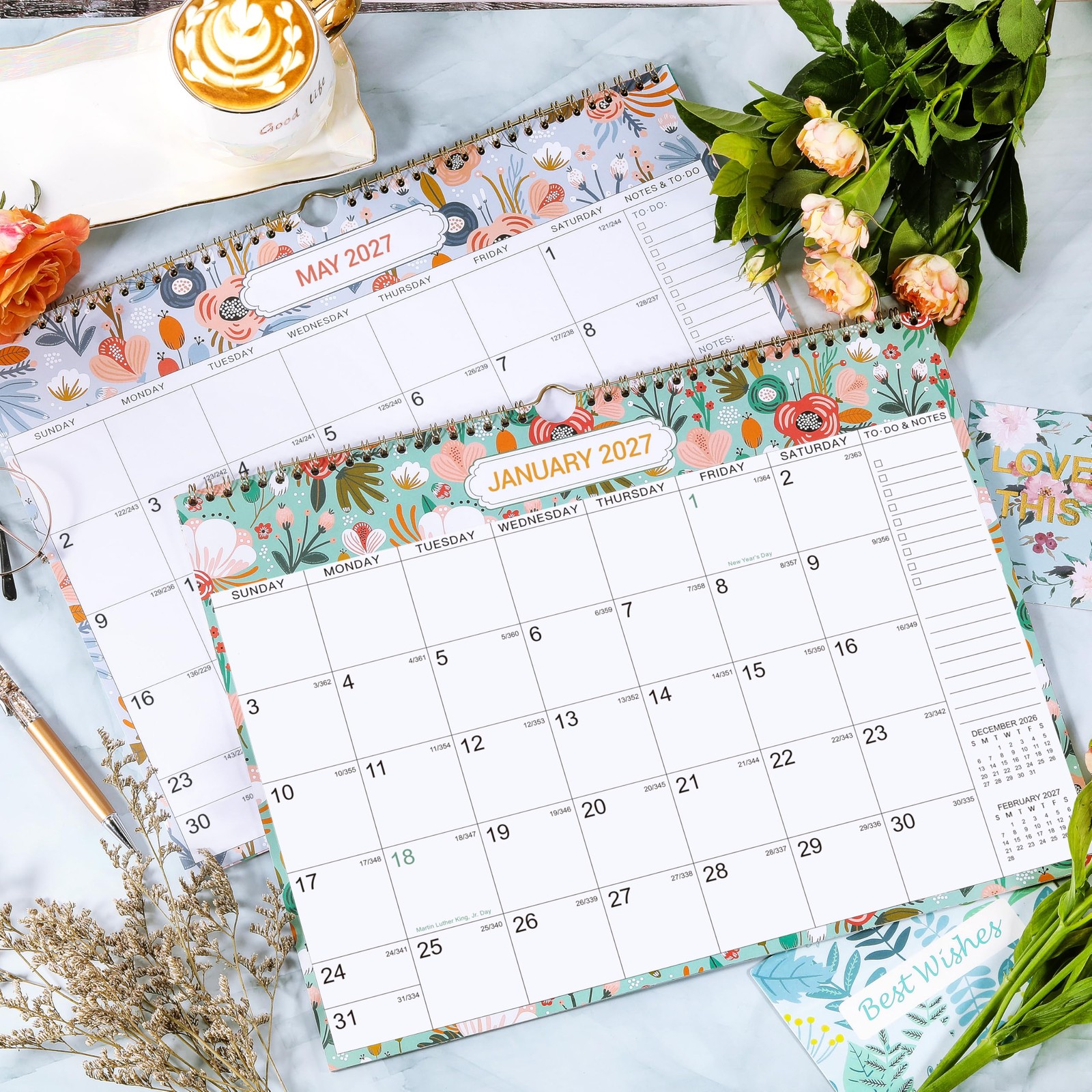 Calendar 2026-2027, 18 Months Wall from July 2026 to December Green