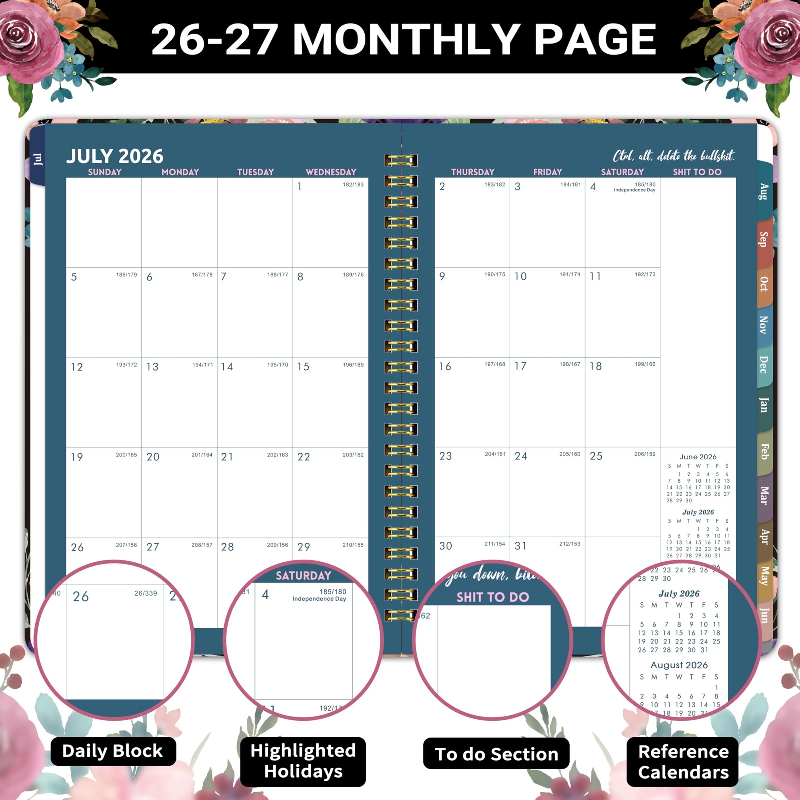 2026 2027 Planner Weekly Monthly 12 Month 6.5×8.5 Funny Quotes