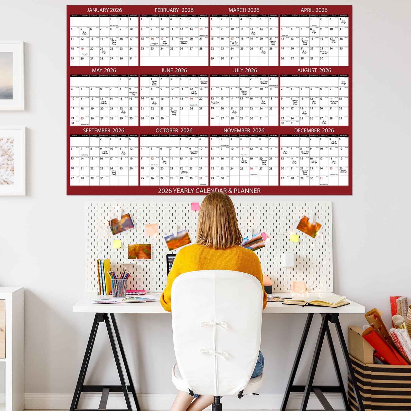 gisgfim 55 x 37in Big Assed Calendar 2026 Wall Ass Large Size Red