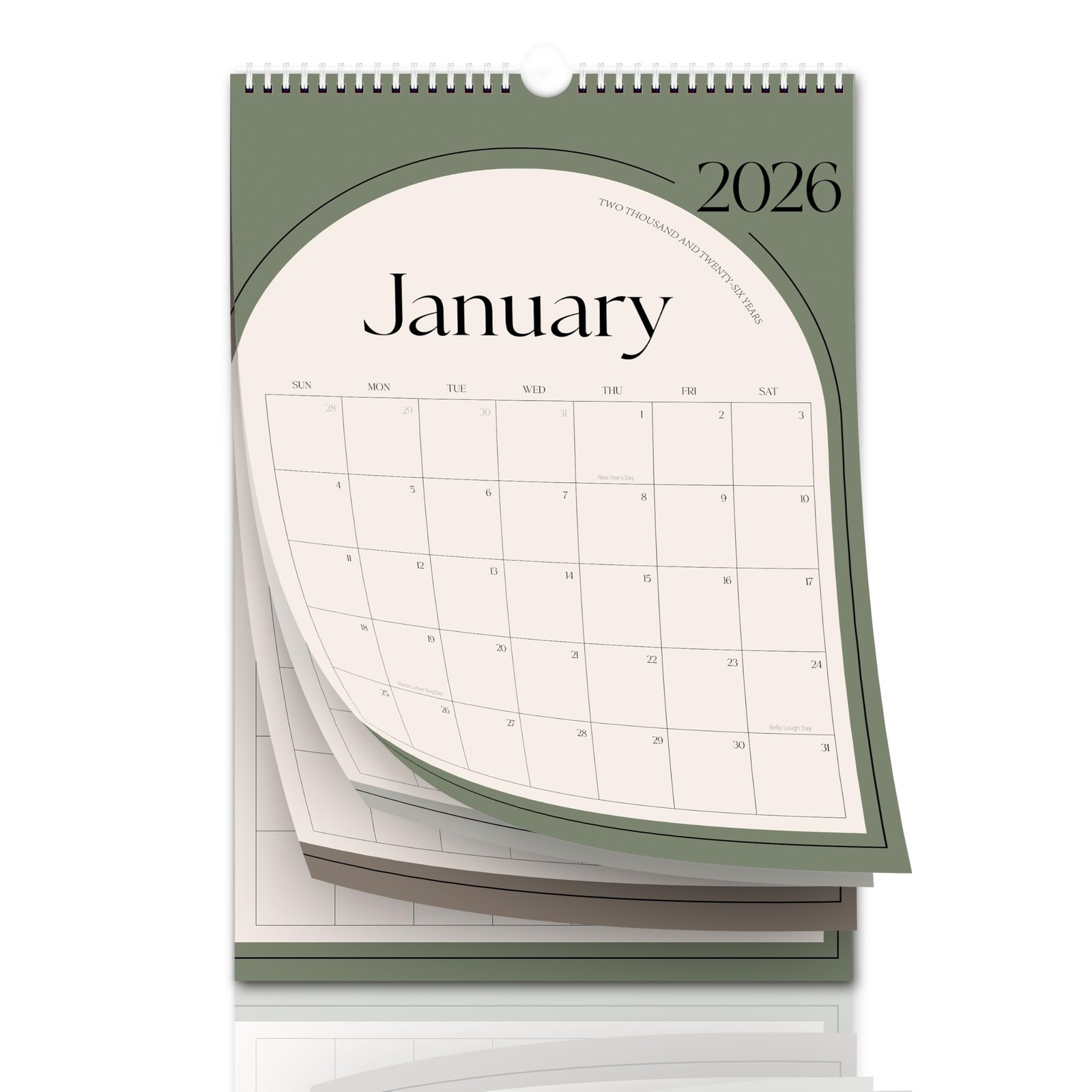 Aesthetic 2026 Wall Calendar – 12 Monthly Jan 2026-Dec 2026, Green Vertical