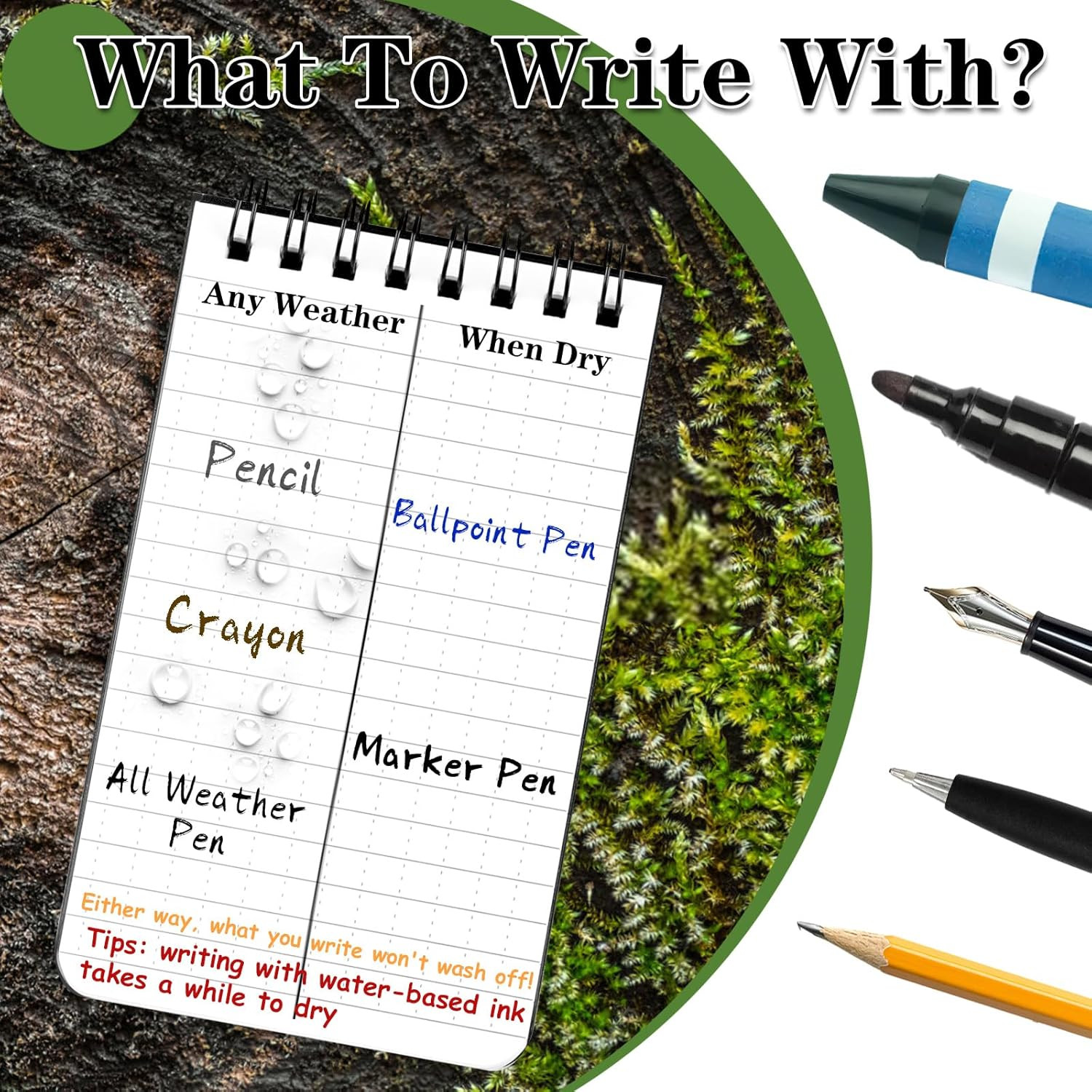 Waterproof Notebook, 4 Pack Top-Spiral Pocket Notepad, 3″ X 5″ Weatherproof Note
