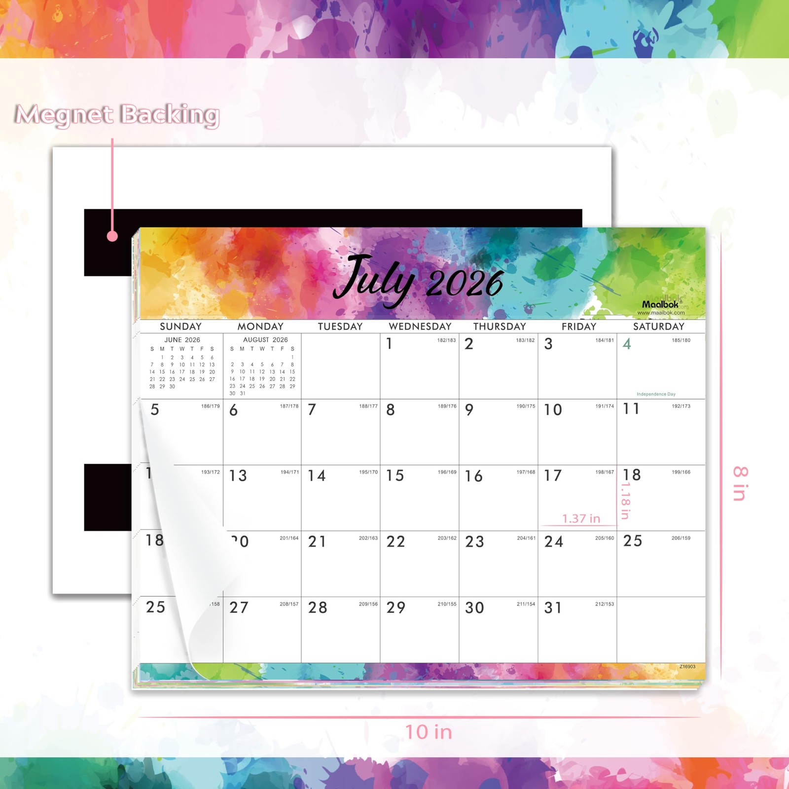 Magnetic Calendar 2026-2027 – July 2026 – December 2027, 8″ x 10″, colorful
