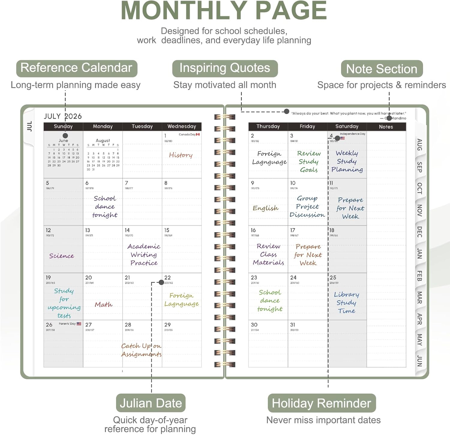 Planner 2026-2027, Academic Weekly and Monthly Calendar Planner, July 2026