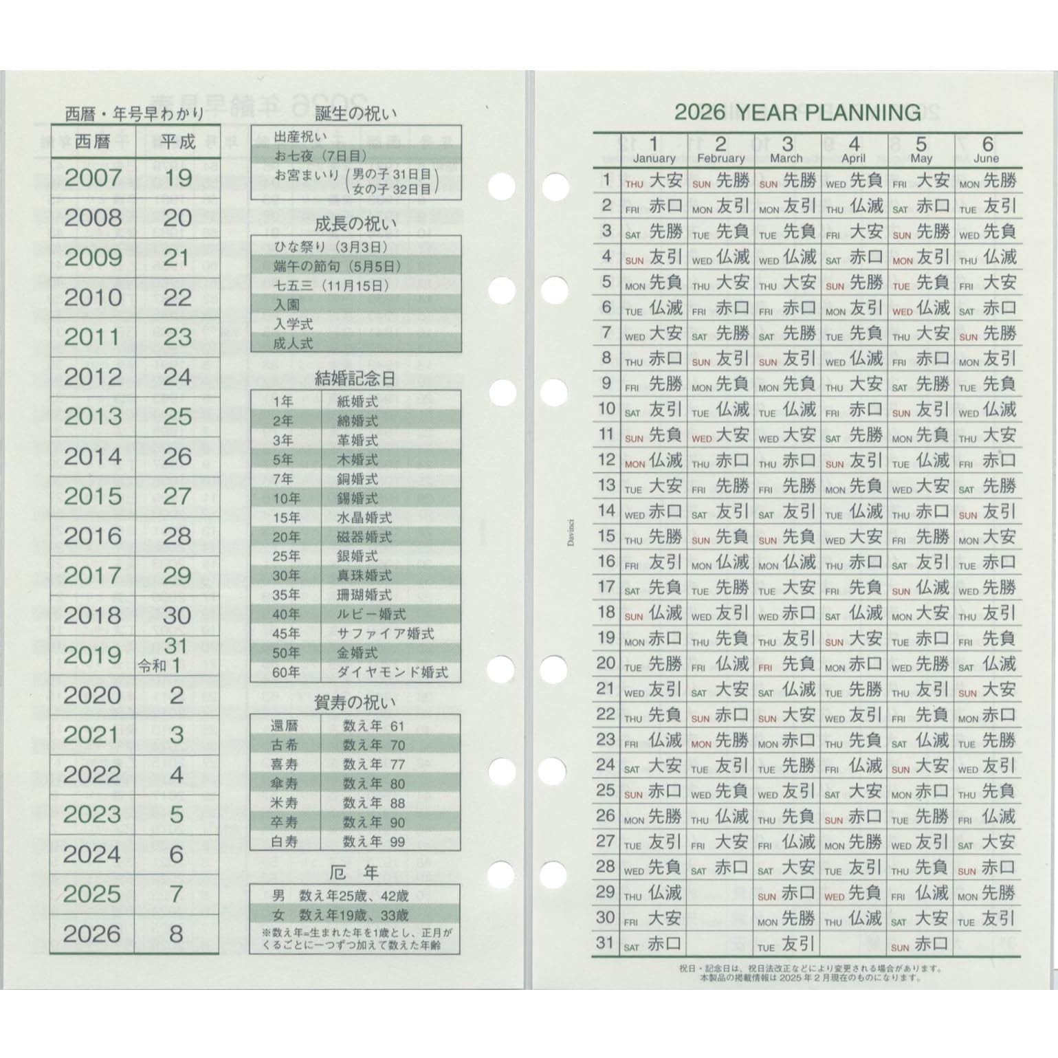 Reimei Fujii 2026 Bible Size Da Vinci System Planner Refill DR26