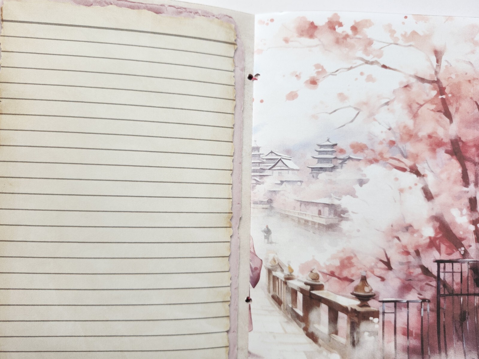 Junk Journal Blank Booklet “JAPANESE CHERRY BLOSSOMS” Handmade LG 8.5″x5.5″ 40pg
