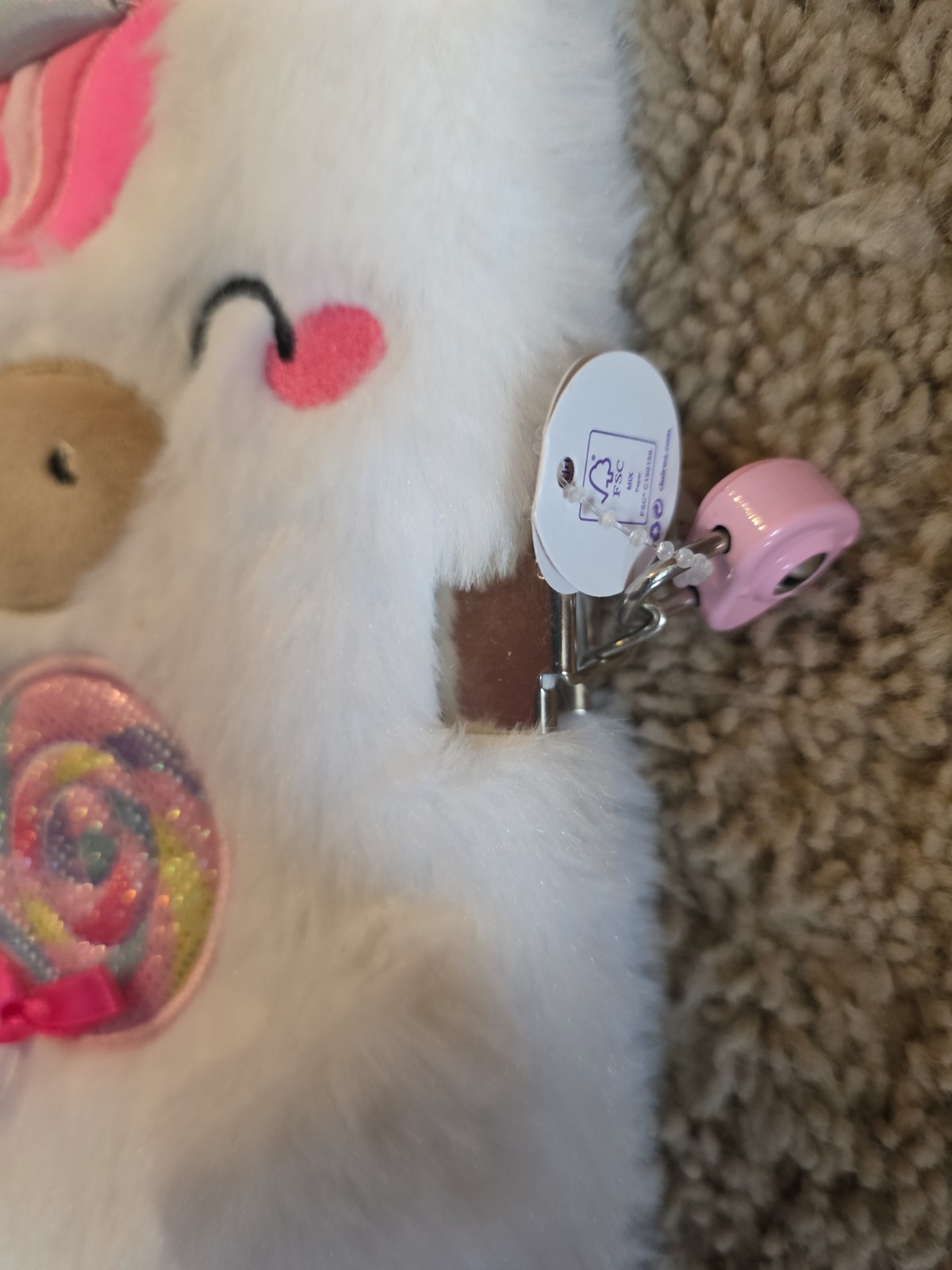 Claire’s White & Pink Unicorn Fuzzy Kids Locked & Key Journal Lollipop Design