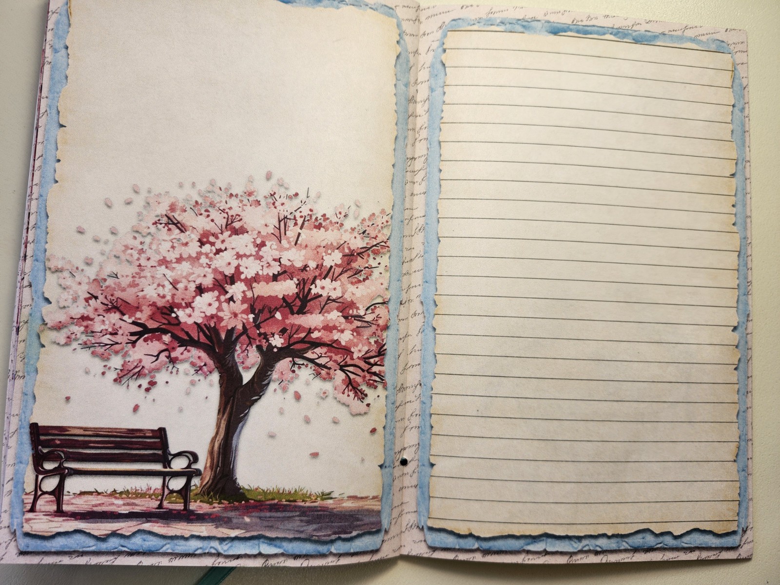 Junk Journal Blank Booklet “CHERRY BLOSSOM” HANDMADE Florals LG 5.5″x8.5″ 40pgs