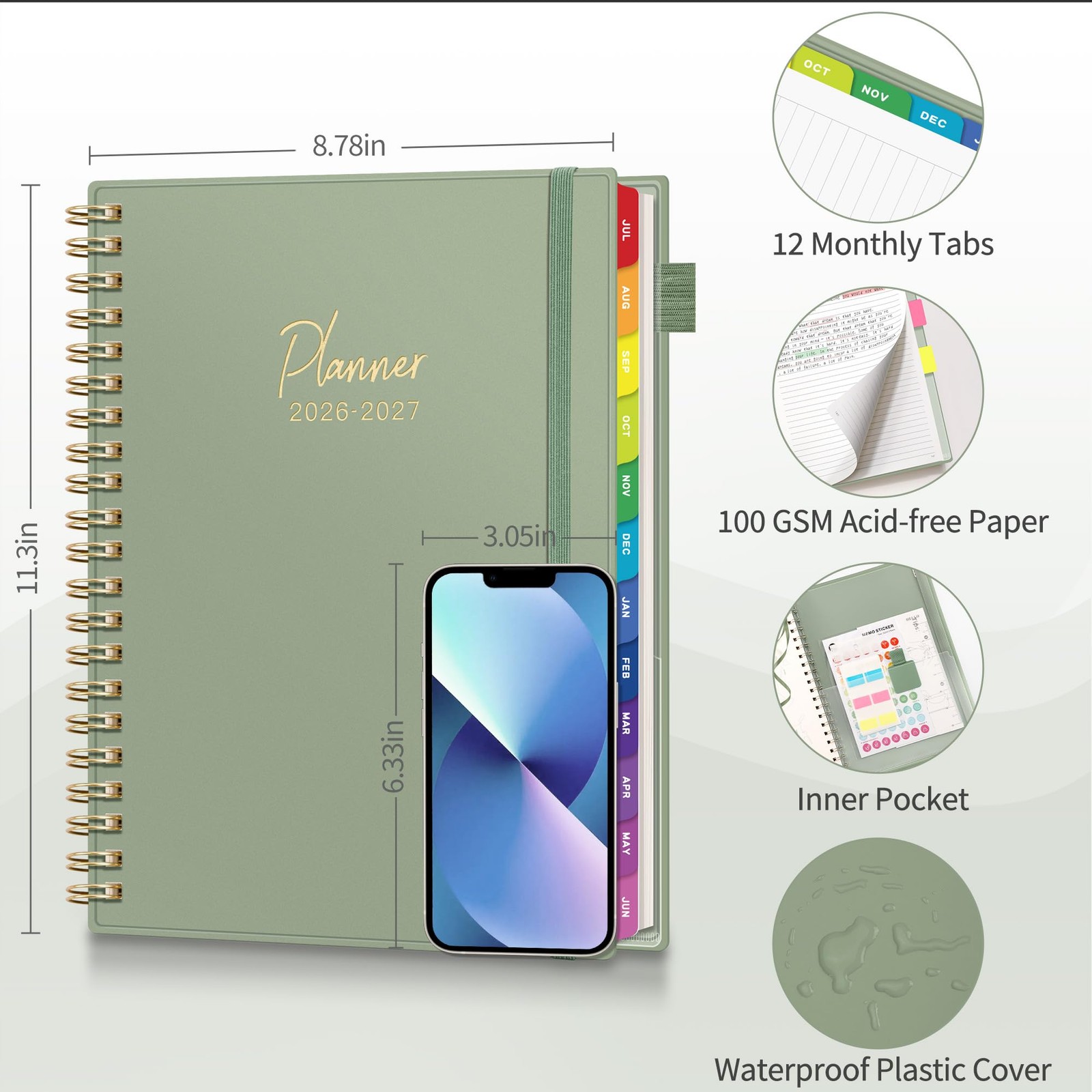 EMSHOI 2026-2027 Appointment Book, 15-Minute 8.7” x 11.3”, Light Green
