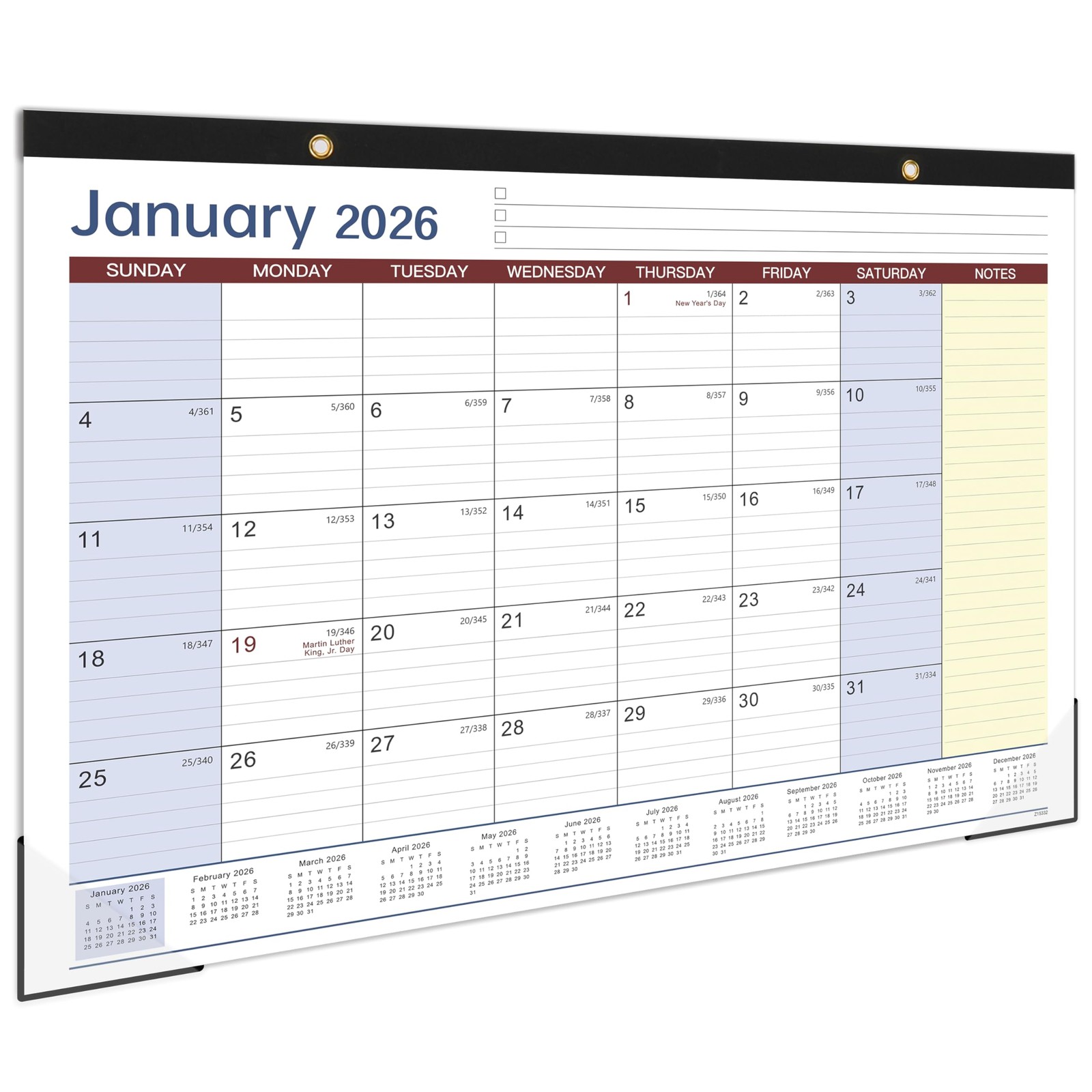 2026 Desk Calendar – 17″ x 12″, 2026, JAN 2026 – DEC yellow