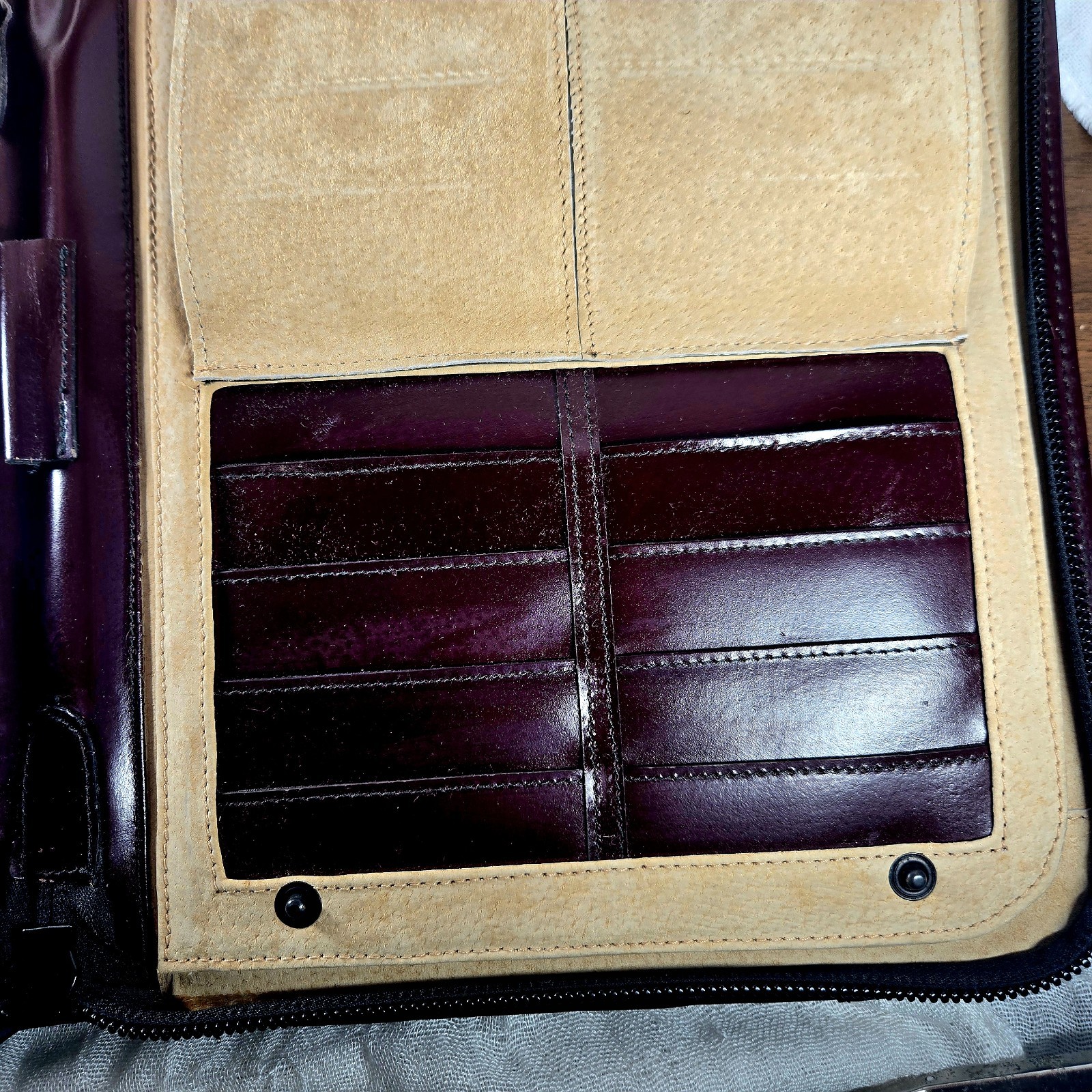 VTG Burgundy Genuine Top Grain Leather Portfolio Organizer Binder 14×10.5″ YKK Z
