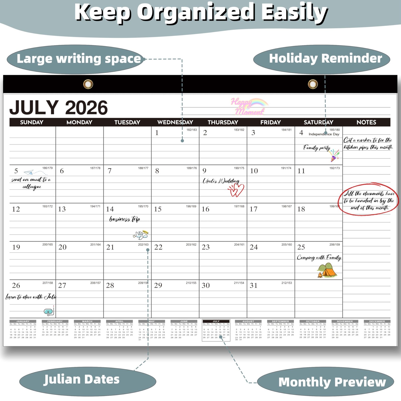 Desk Calendar 2026-2027 – 18 Months Wall Jan Black(Jan 2026-Jun 2027)
