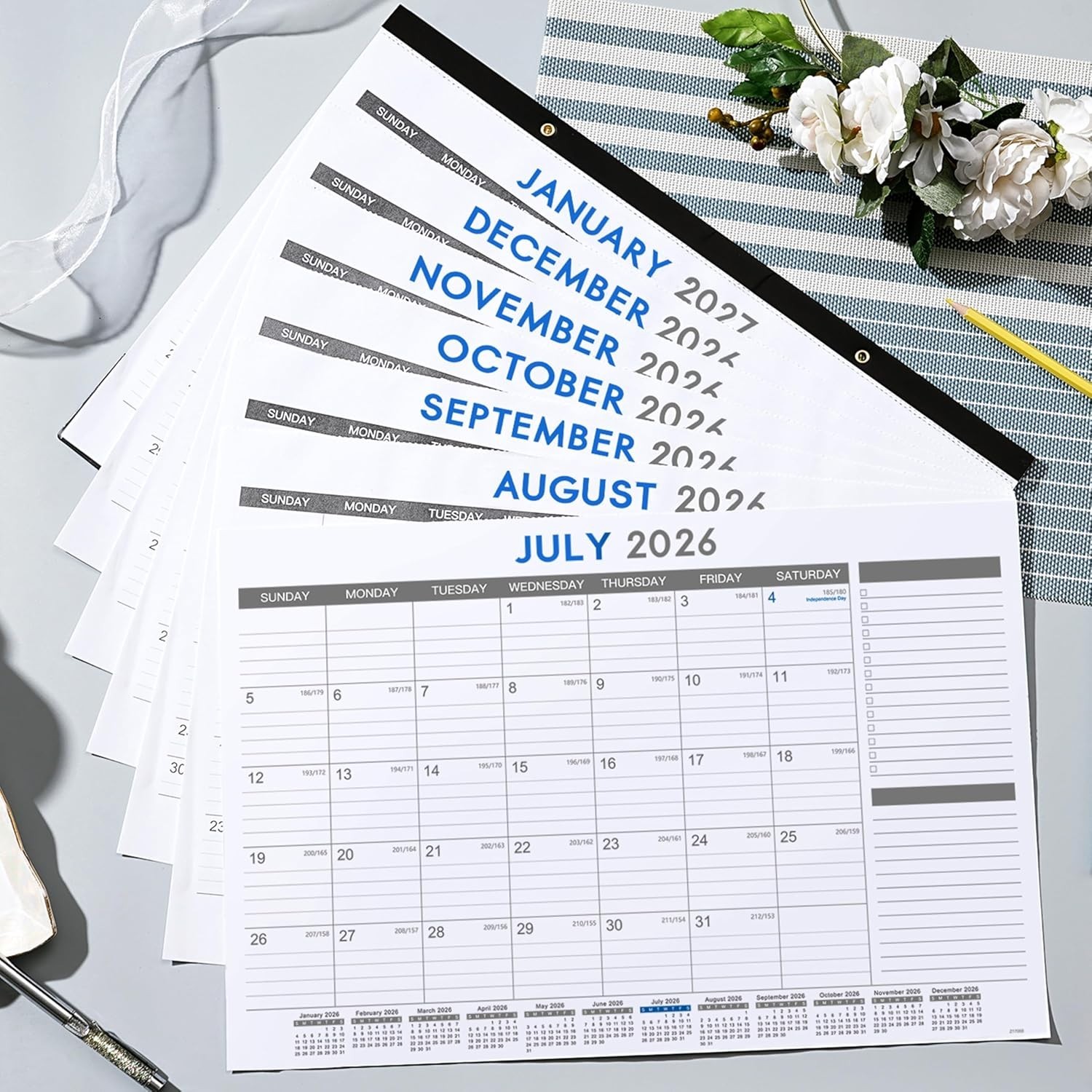 2026-2027 Desk Calendar – July 2026 – Dec 2027, 18 17″ x 12″, black