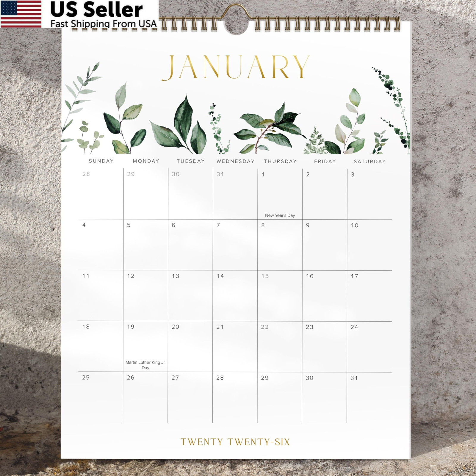 Aesthetic 2026 Wall Calendar – Runs Until December 2026 – The Modern Greenery