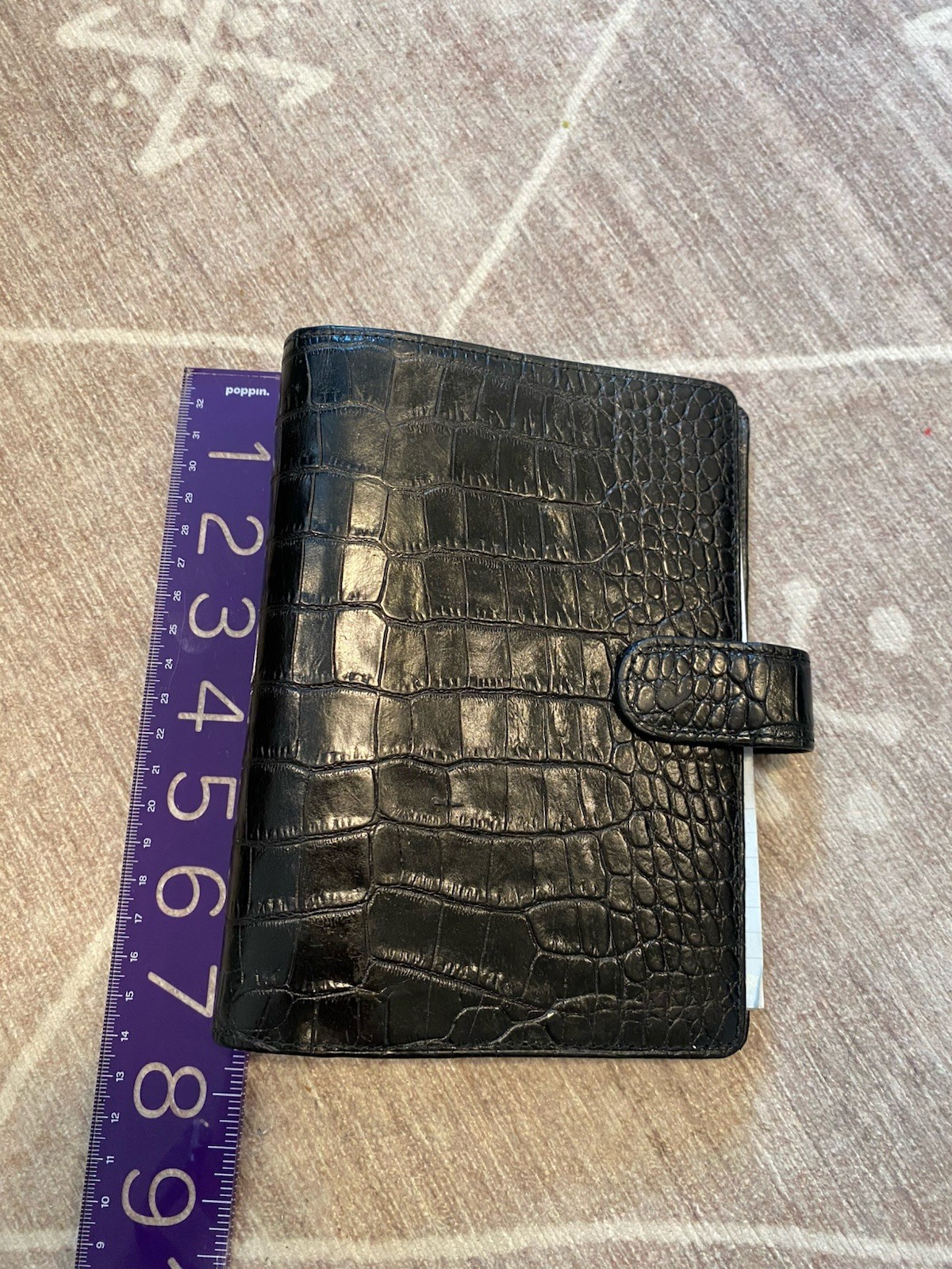 Mundex Vintage Planner Organizer Black Faux Croc Embossed Leather A6 7.5”x5”