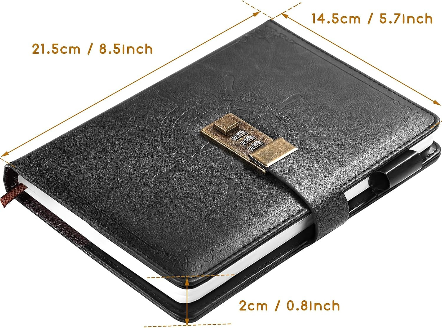 A5 Black Lock Journal Notebook 210 Lined Pages Diary Planner Pen Holder