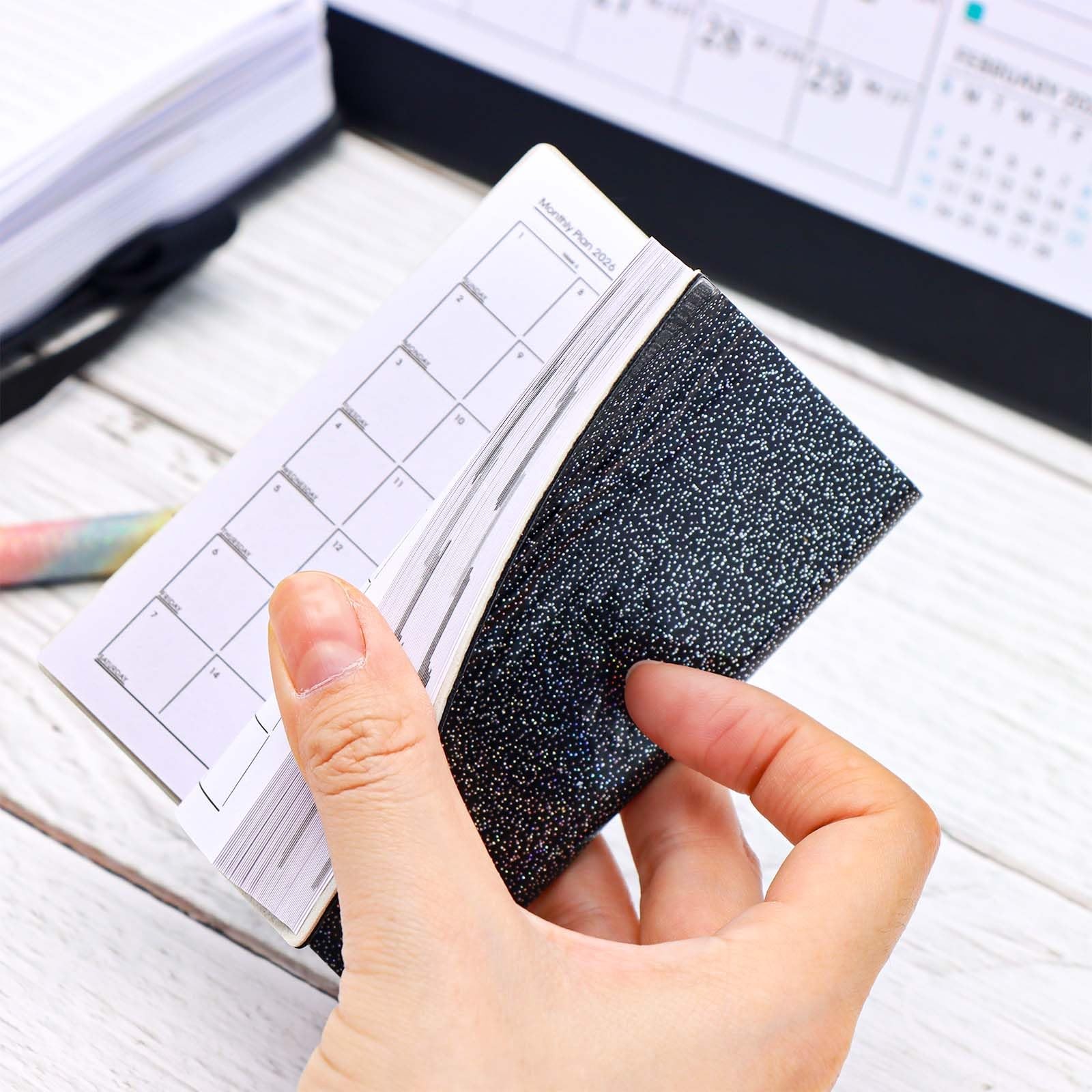 Mogoostry 2026 Pocket Planner Mini Weekly Planners 3 x 4 Starlight Black Leat…