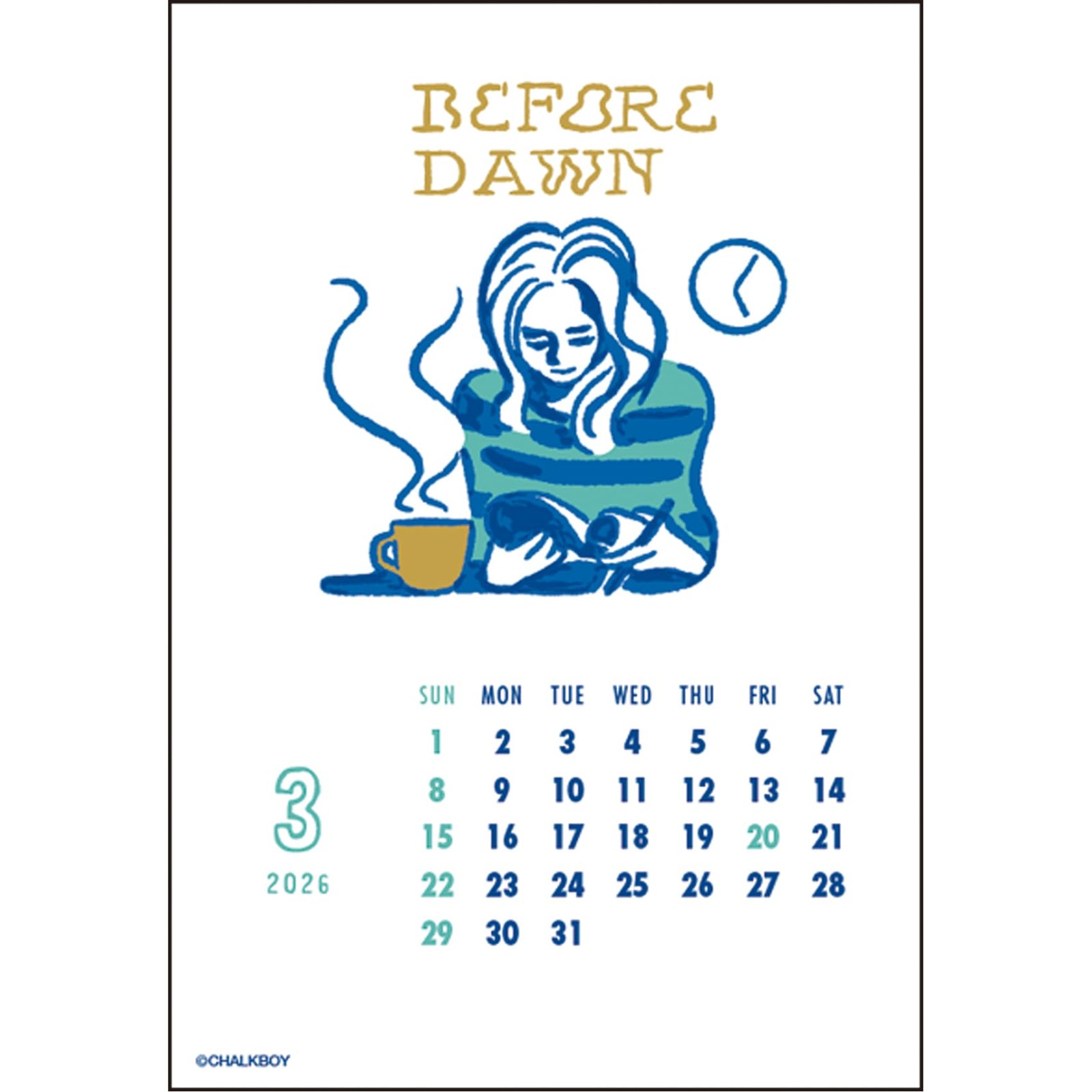 GreetingLife 2026 Calendar Chalk Boy Letterpress C-1696-CB