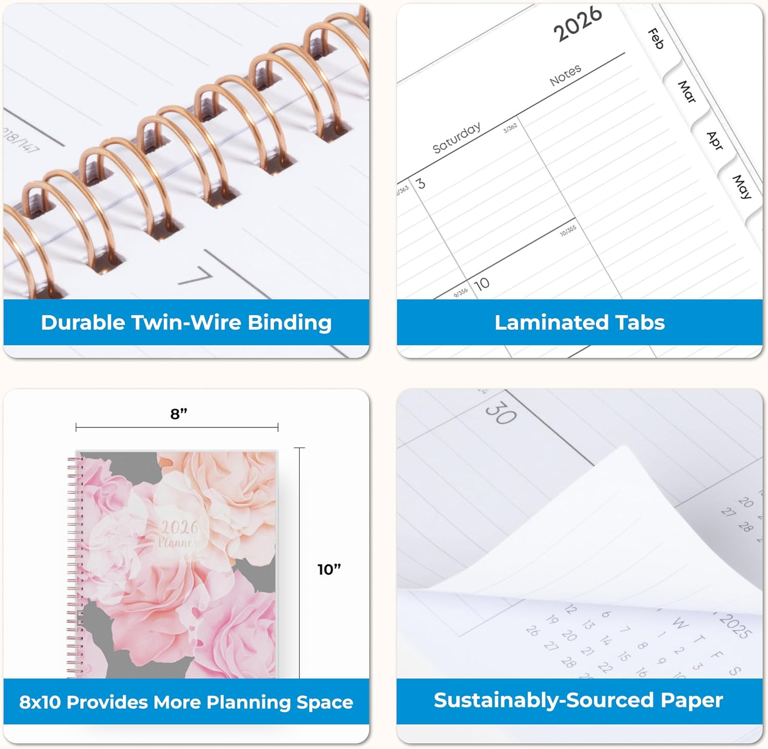 Blue Sky 2026 Monthly Planner Calendar, January 2026 – December 2026, 8″ x 10″,