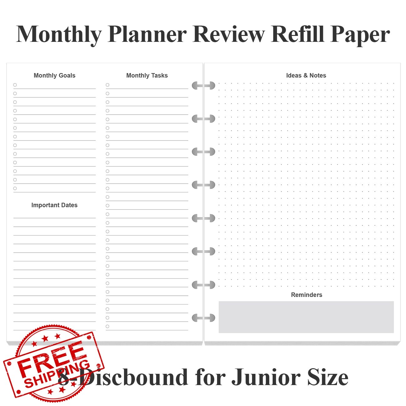 Yaridar Junior Size Undated Planner Refills 8-Disc