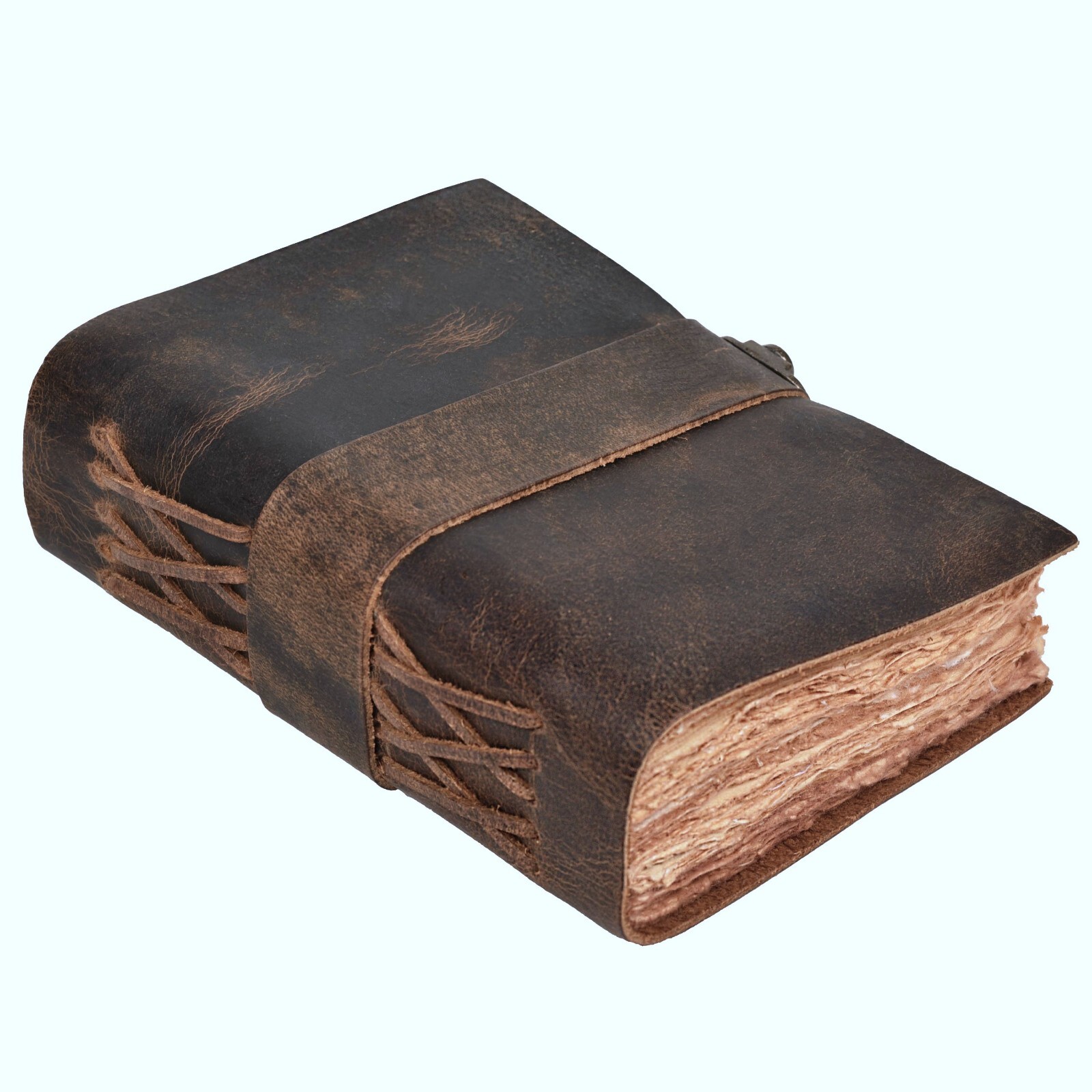 Leather Bound Journal with Antique Key Closure – Handmade Deckle Edges Paper