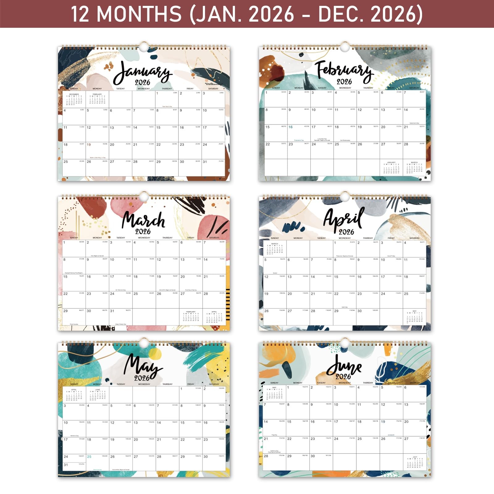 2026 Wall Calendar – 12 Months Hanging 2026 from Jan. 14.8″ x 11.6″
