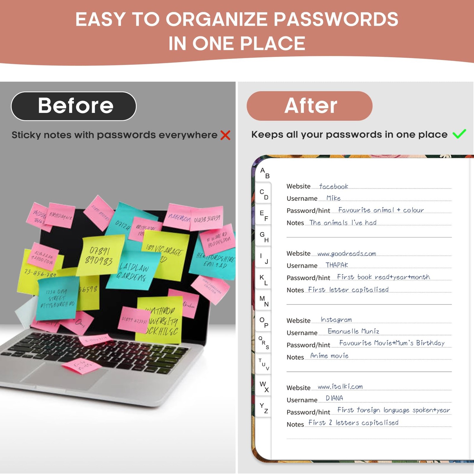 Password Keeper Book with Alphabetical Tabs, Small Password Books for Seniors…